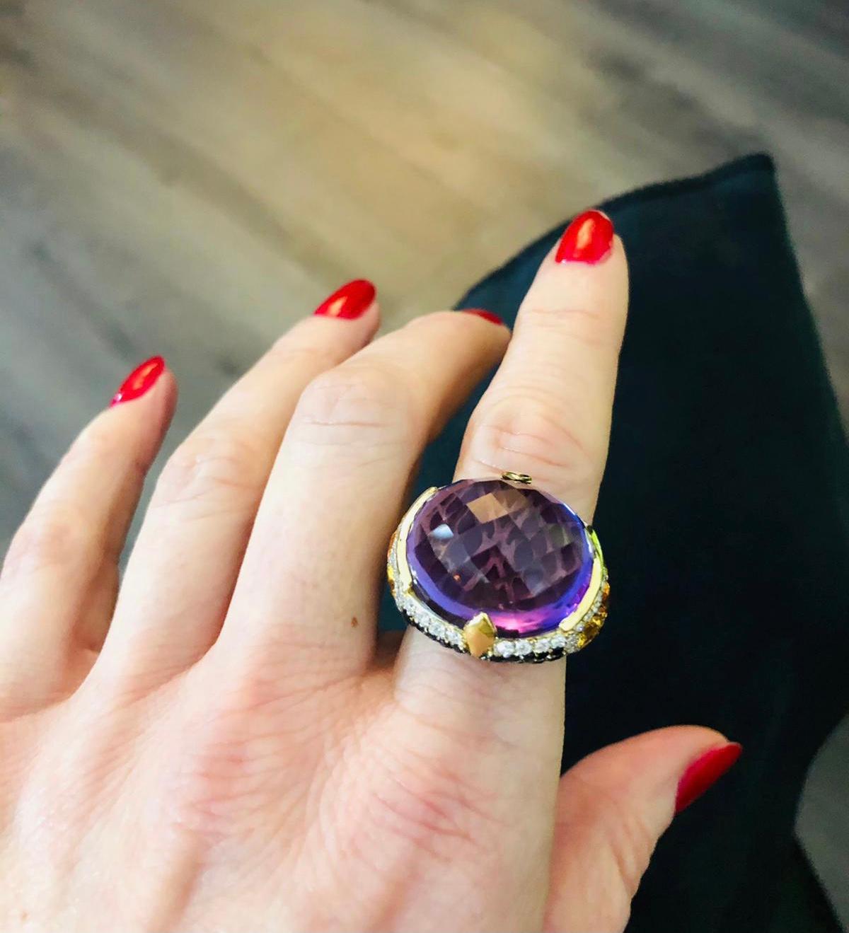 18 Karat Rose Gold Amethyst, Citrine and Diamond Venice Ring by Niquesa For Sale 5