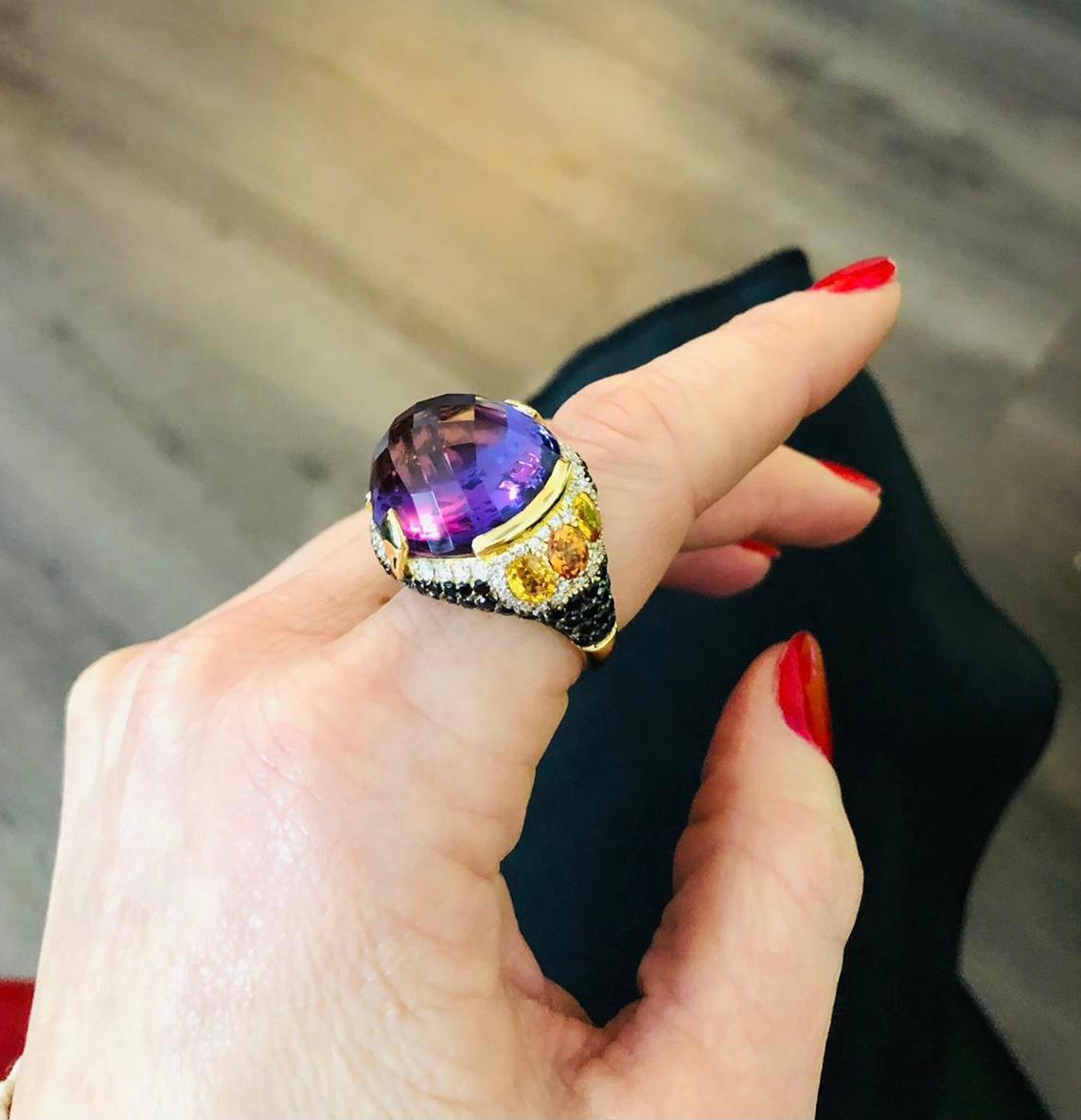 18 Karat Rose Gold Amethyst, Citrine and Diamond Venice Ring by Niquesa For Sale 6