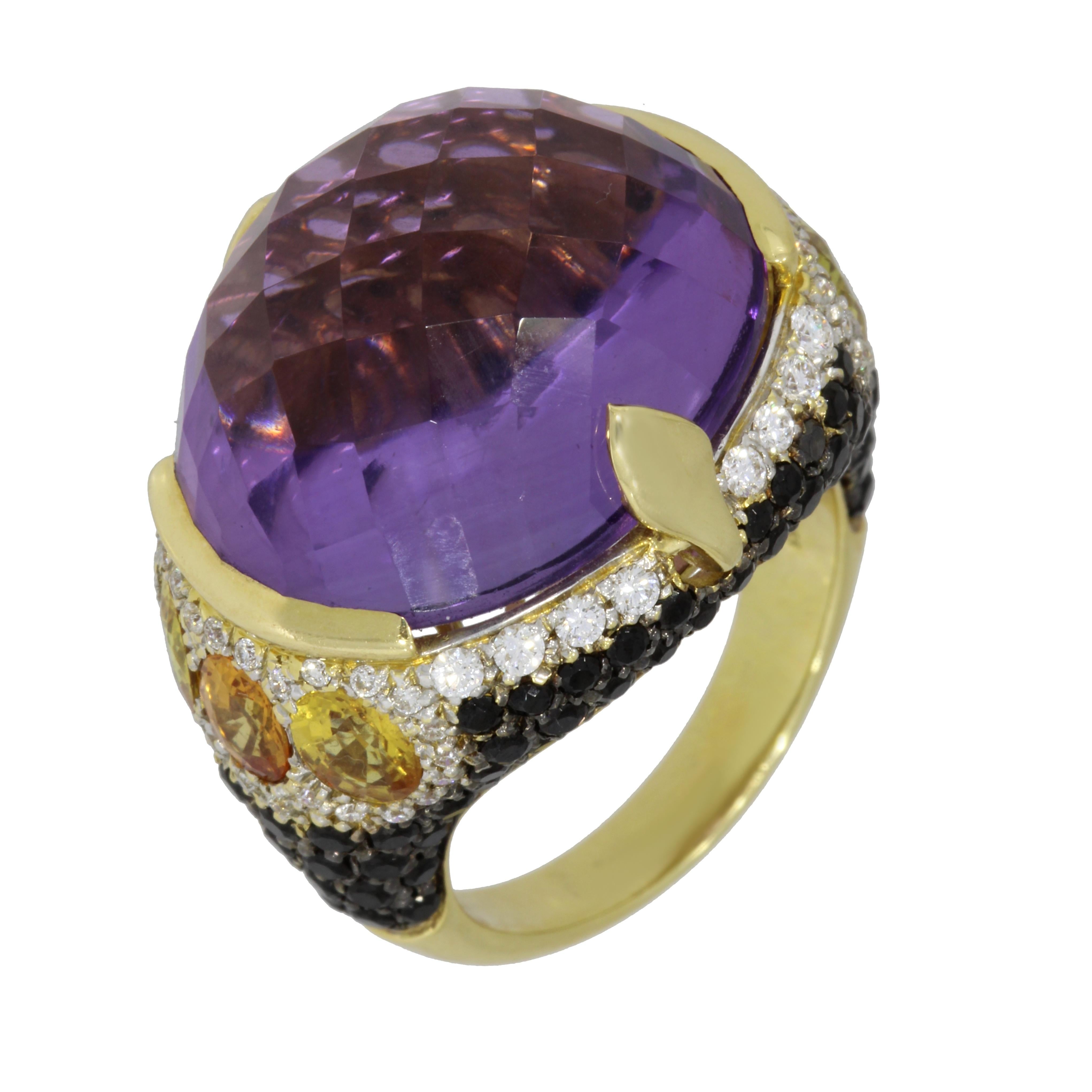 Contemporary 18 Karat Rose Gold Amethyst, Citrine and Diamond Venice Ring by Niquesa For Sale