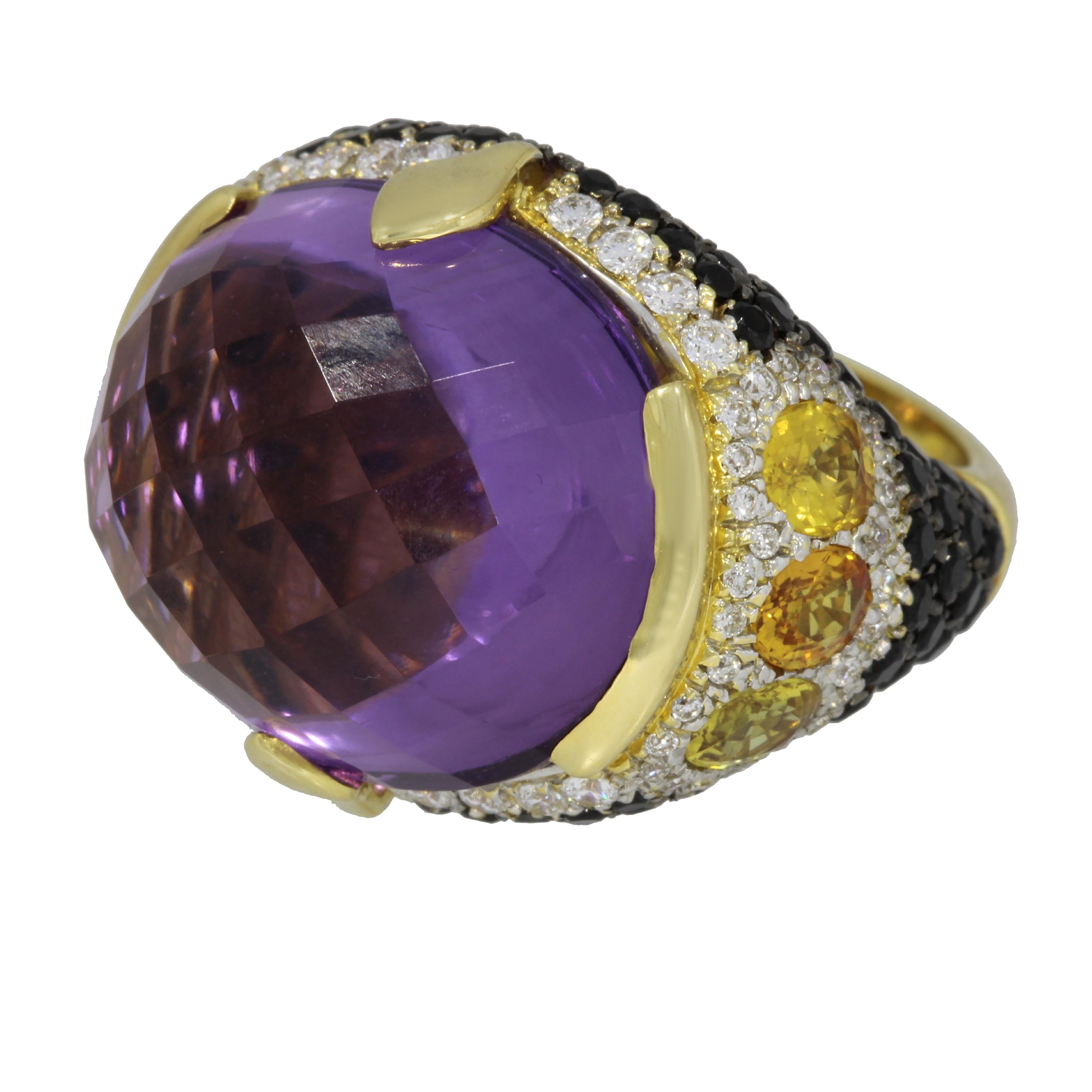 Oval Cut 18 Karat Rose Gold Amethyst, Citrine and Diamond Venice Ring by Niquesa For Sale