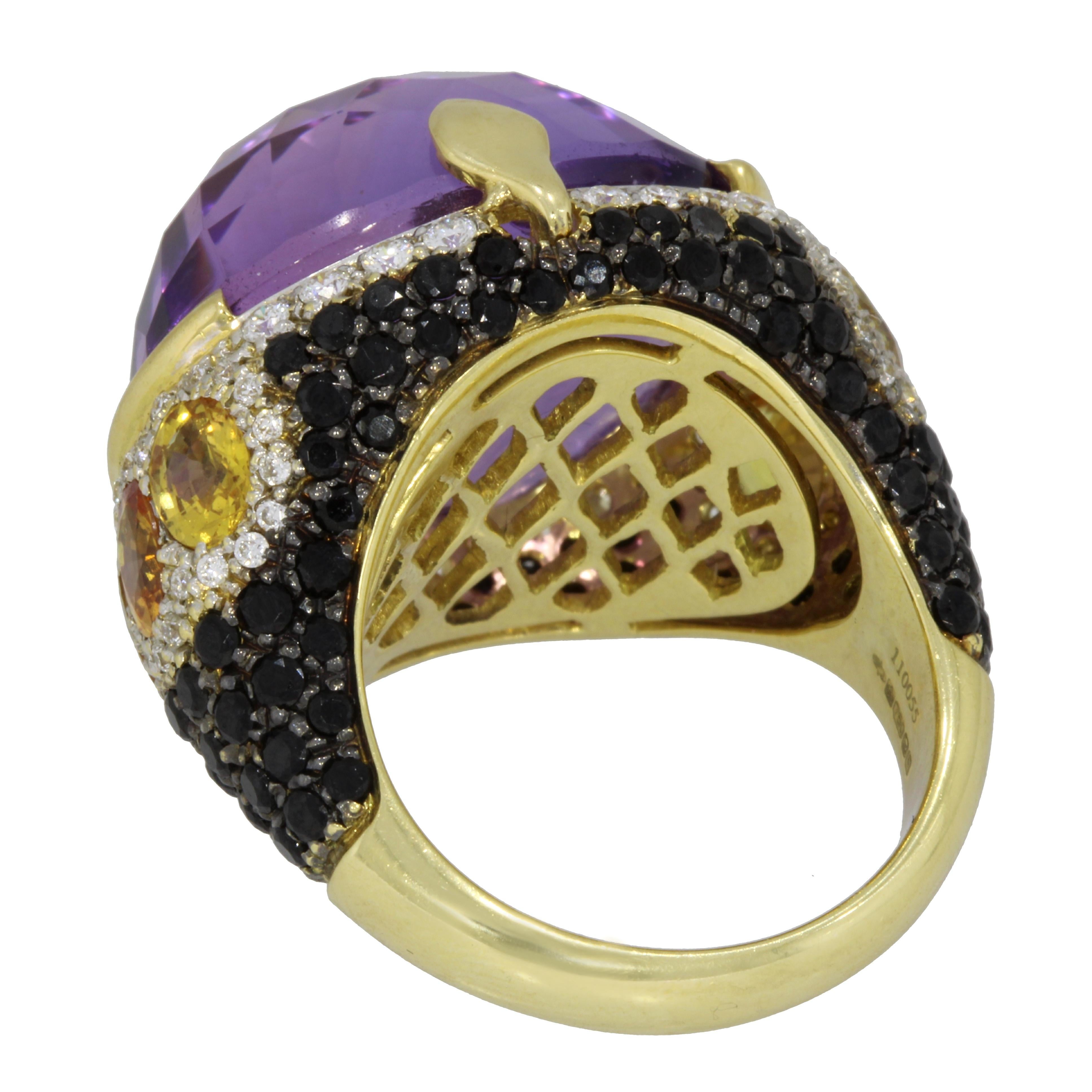 Women's or Men's 18 Karat Rose Gold Amethyst, Citrine and Diamond Venice Ring by Niquesa For Sale