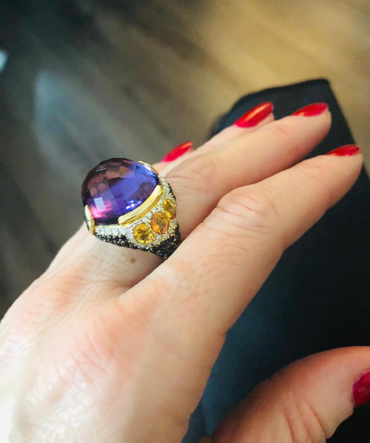 18 Karat Rose Gold Amethyst, Citrine and Diamond Venice Ring by Niquesa For Sale 2