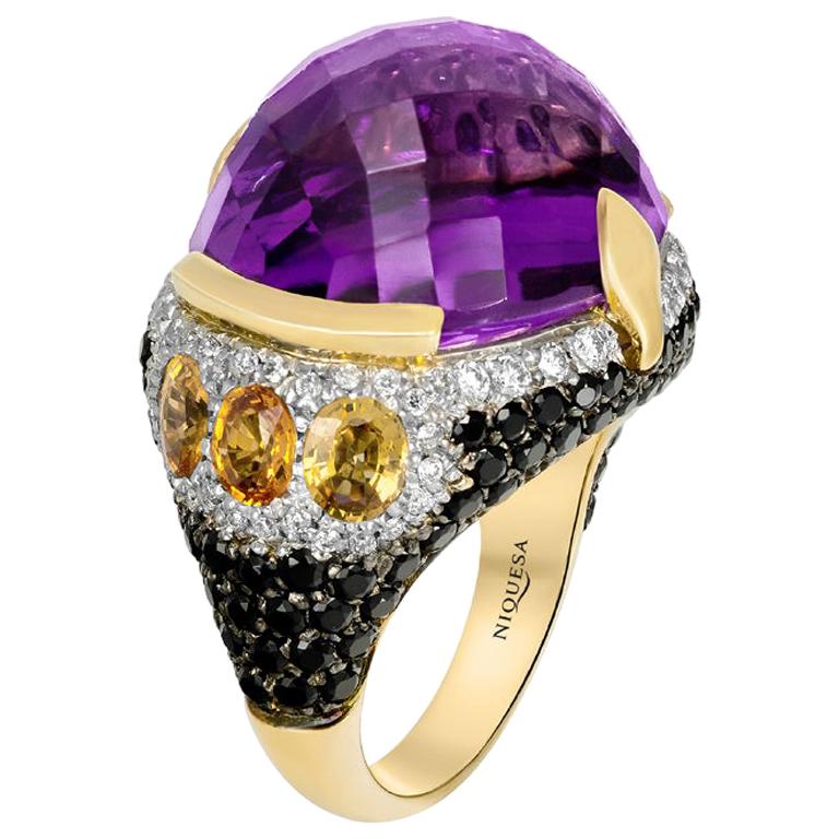 18 Karat Rose Gold Amethyst, Citrine and Diamond Venice Ring by Niquesa For Sale