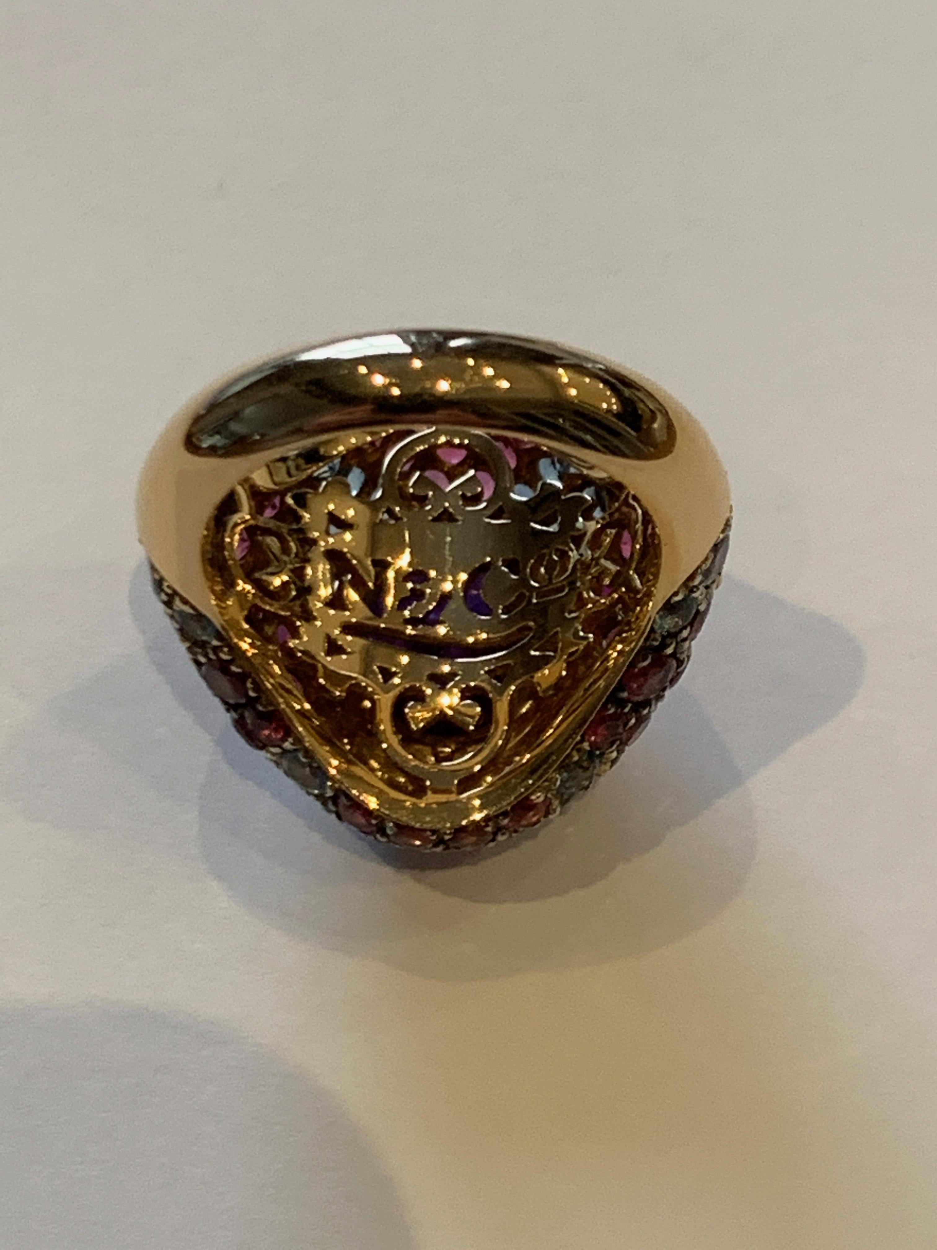 18 Karat Rose Gold Amethyst Cocktail Ring with Rubellite, Aquamarine and Diamond In New Condition In London, GB