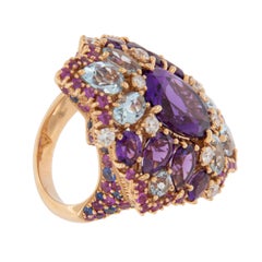 18 Karat Rose Gold Amethyst Diamond Sapphire and Topaz Cocktail Ring