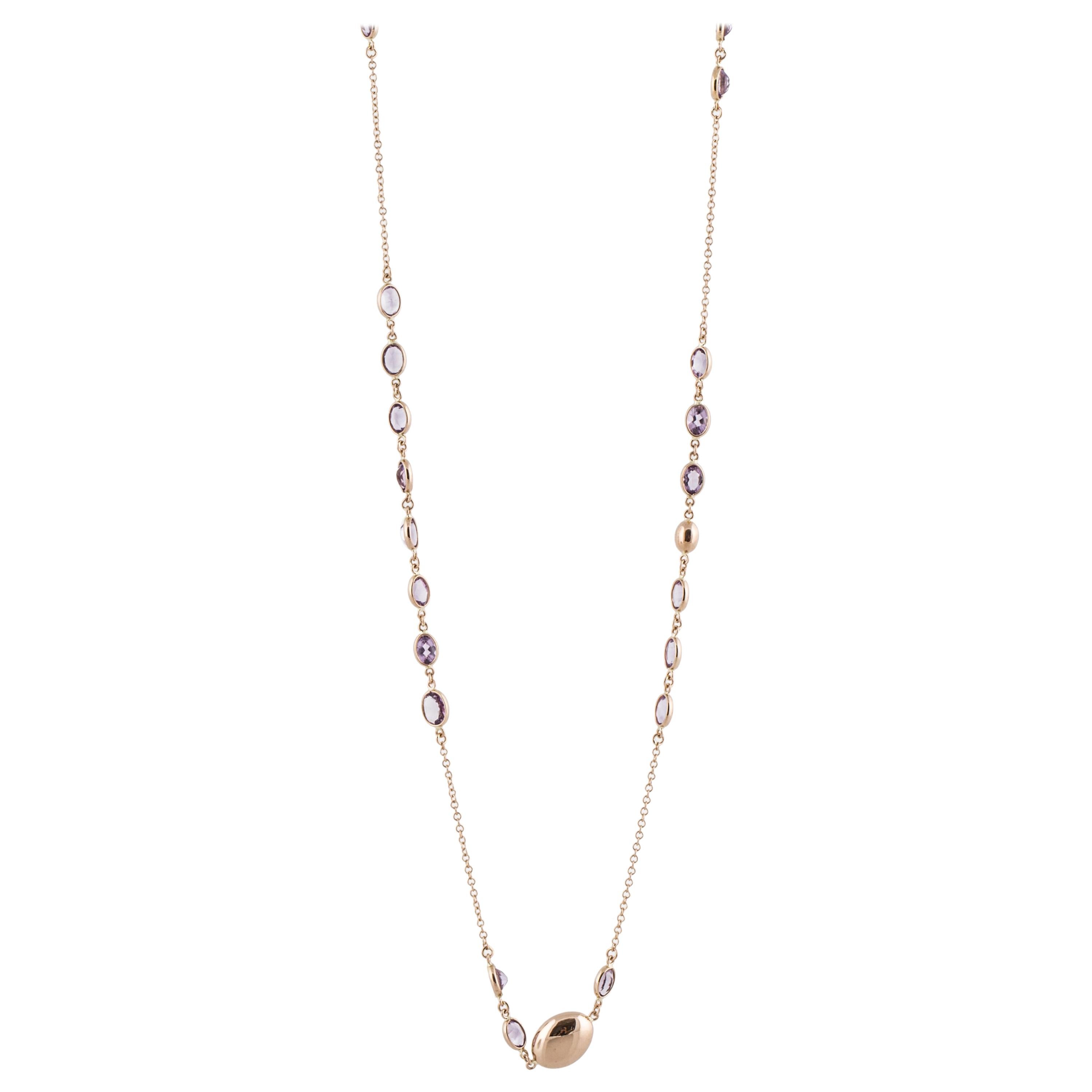 Long 18K Rose Gold Amethyst Necklace