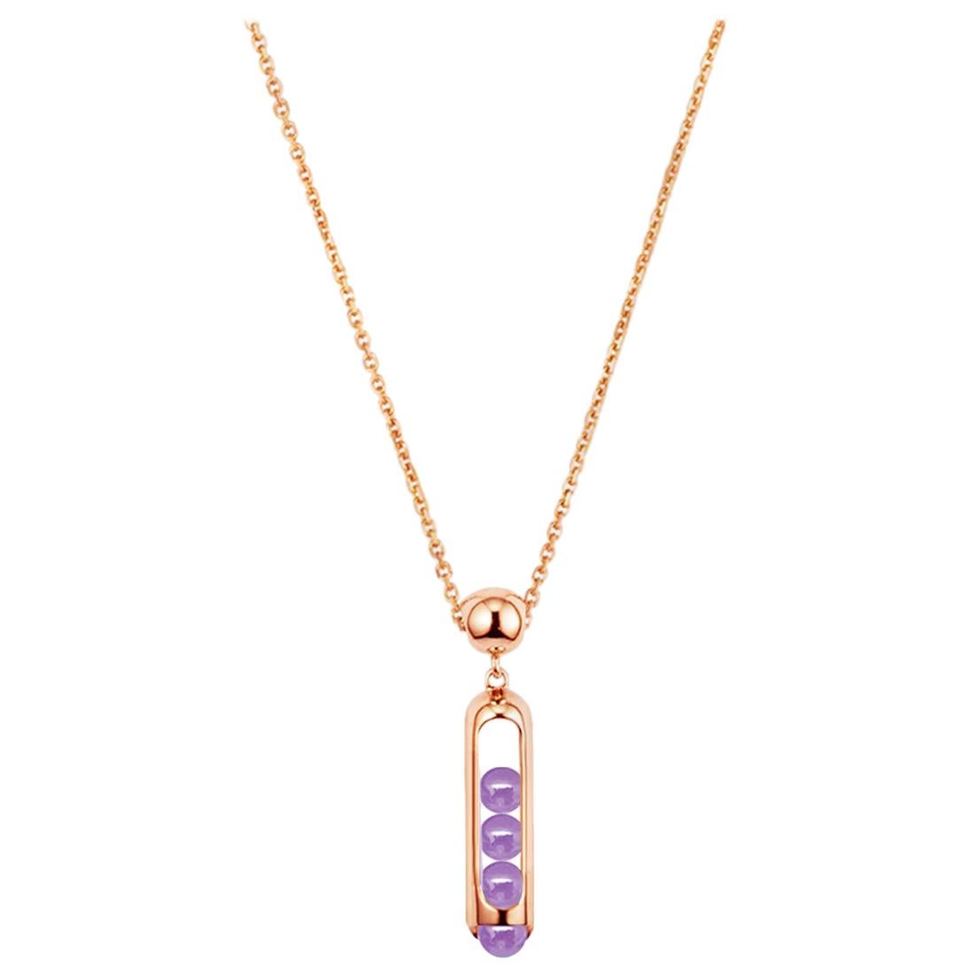 Melody Chain Pendant Necklace 18 Karat Rose Gold Purple Amethyst beads For Sale