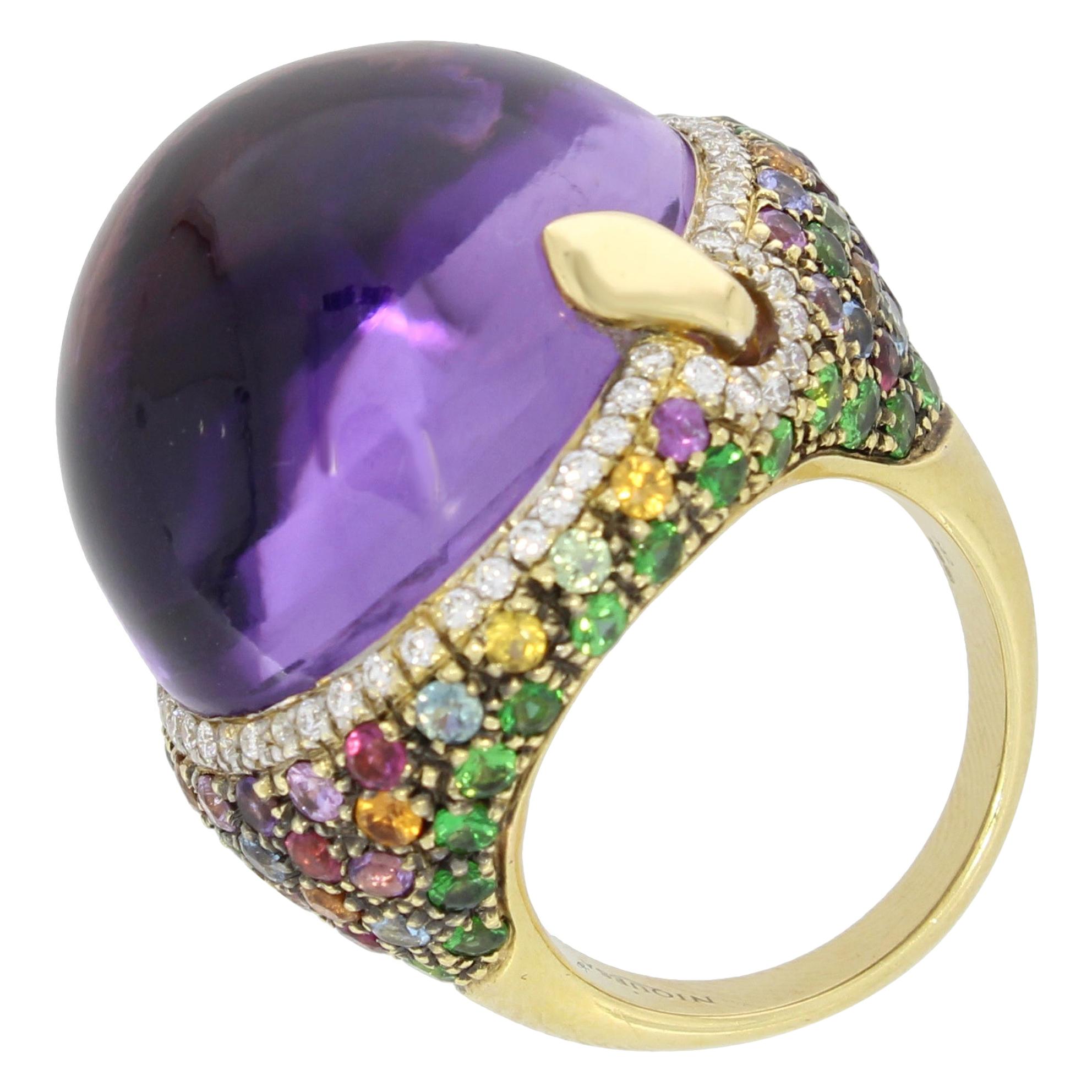 18 Karat Rose Gold Amethyst Multicolored Sapphire Venice Ring by Niquesa For Sale