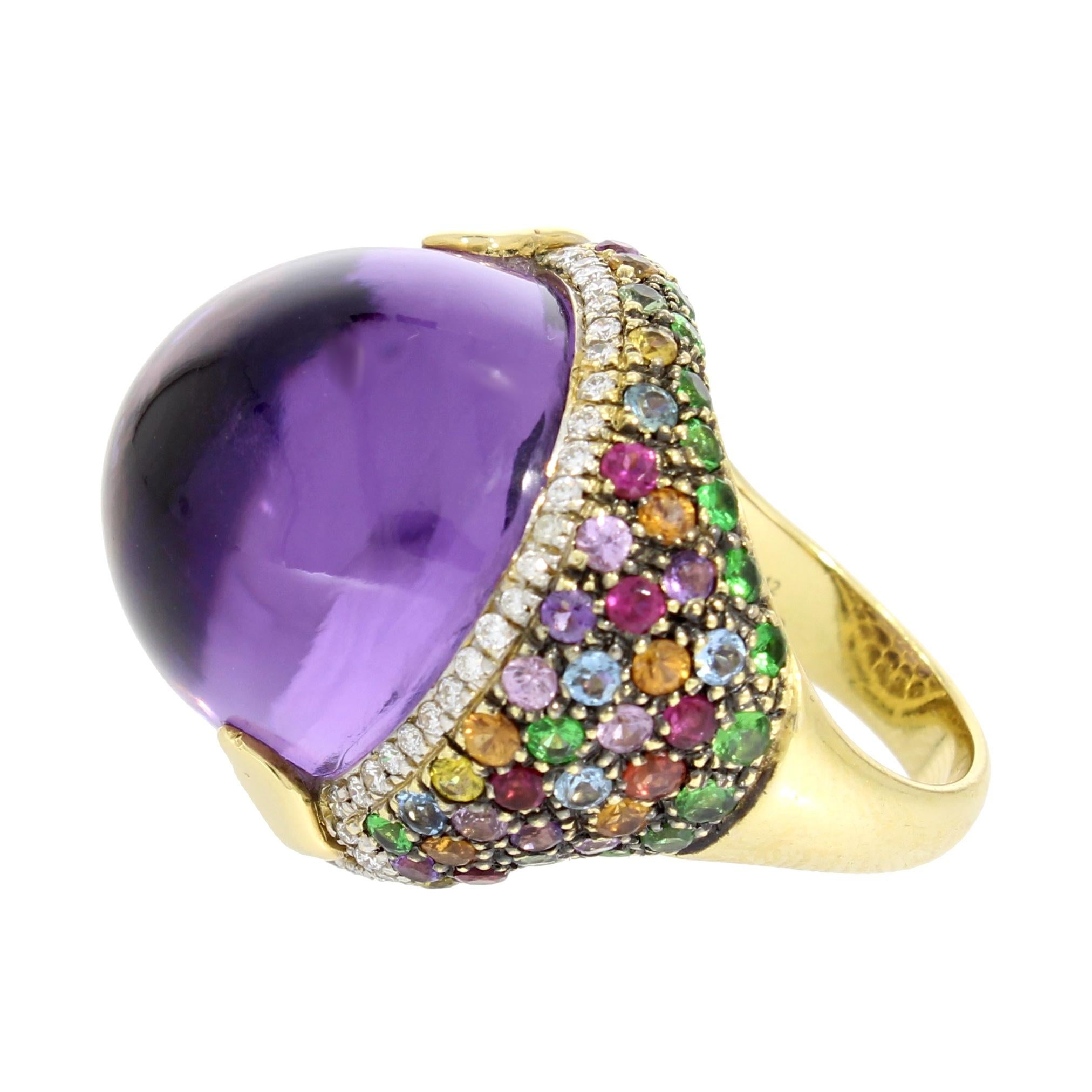 Contemporary 18 Karat Rose Gold Amethyst Multicolored Sapphire Venice Ring by Niquesa For Sale