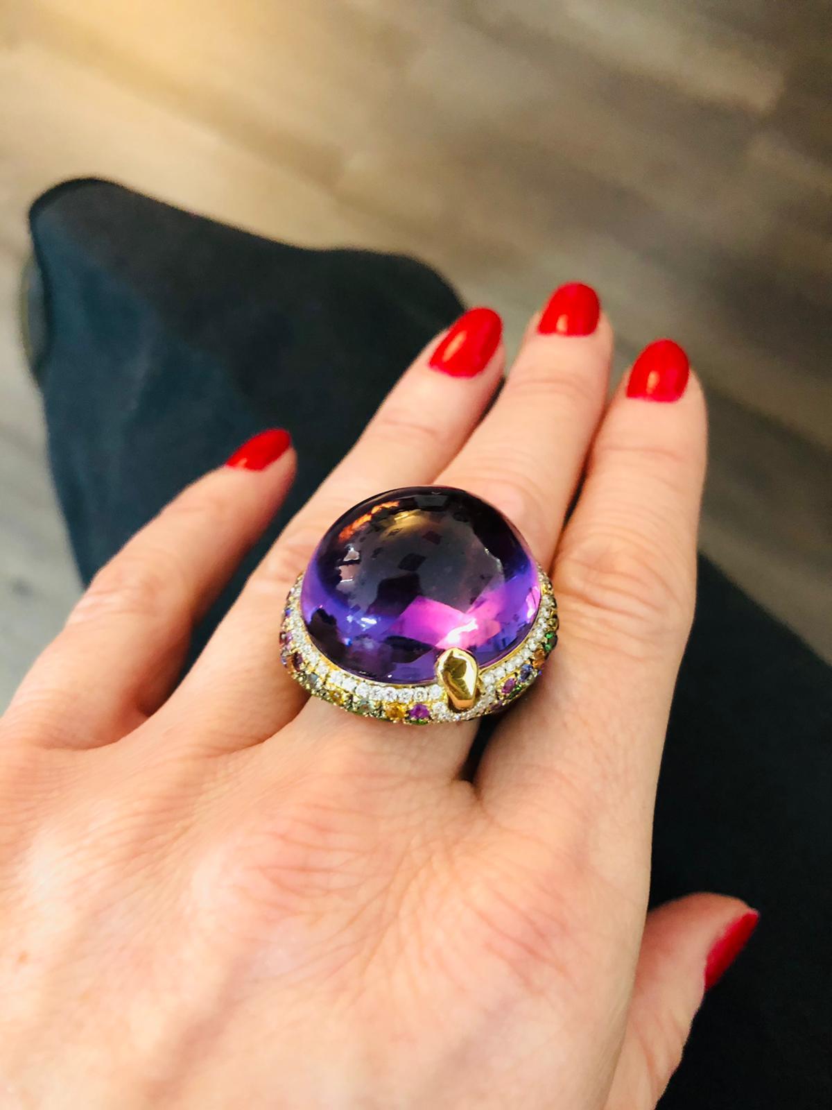 18 Karat Rose Gold Amethyst Multicolored Sapphire Venice Ring by Niquesa In New Condition For Sale In London, GB