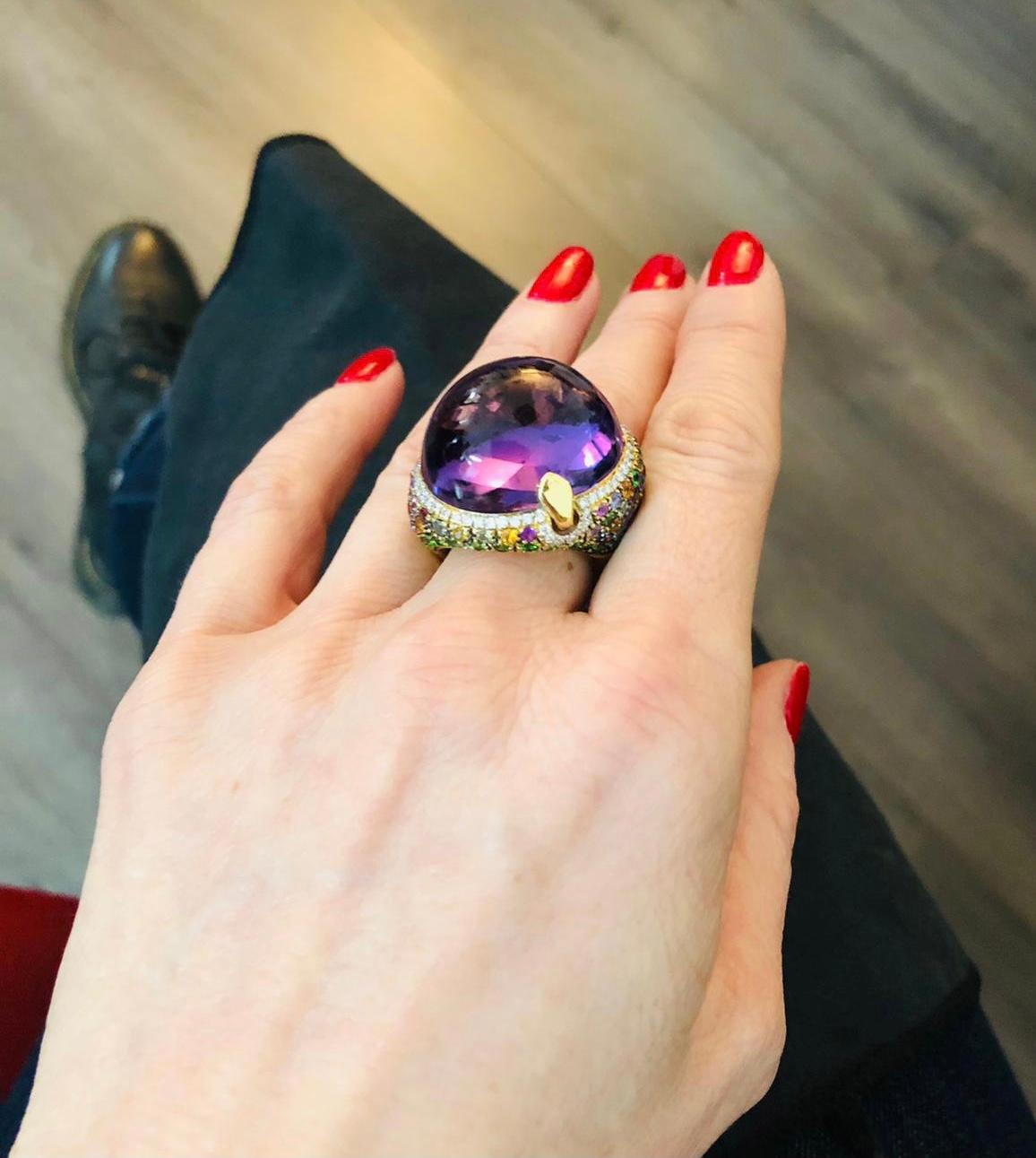 18 Karat Rose Gold Amethyst Multicolored Sapphire Venice Ring by Niquesa For Sale 1