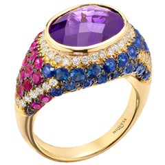 18 Karat Rose Gold Amethyst Venice Cocktail Ring with Ruby, Sapphire and Diamond