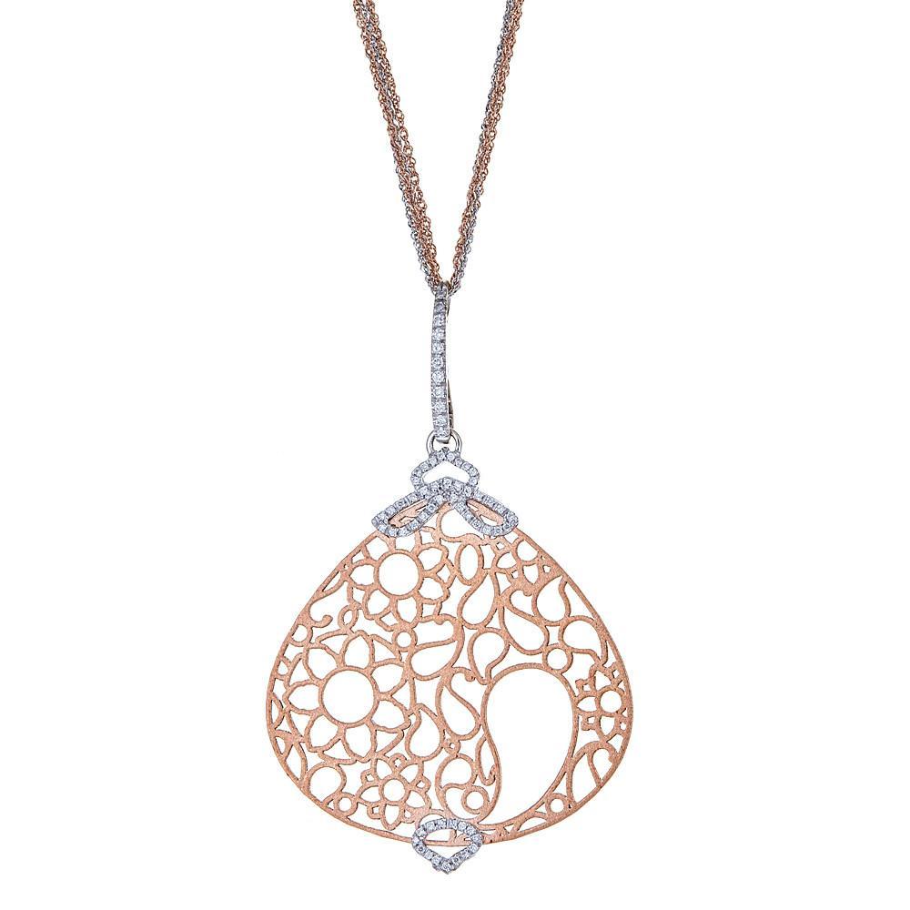 1/4 TCW Delicate Diamond Drop Shape Pendant Chain Necklace in 18k Rose Gold