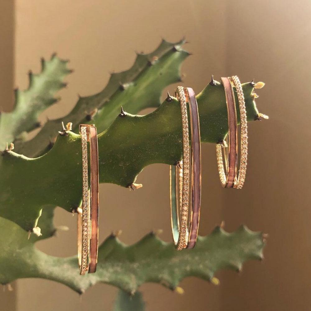 Contemporary 18 Karat Rose Gold and 0.32 Carat Spectrum Inside Out Hoops by Alessa Jewelry For Sale