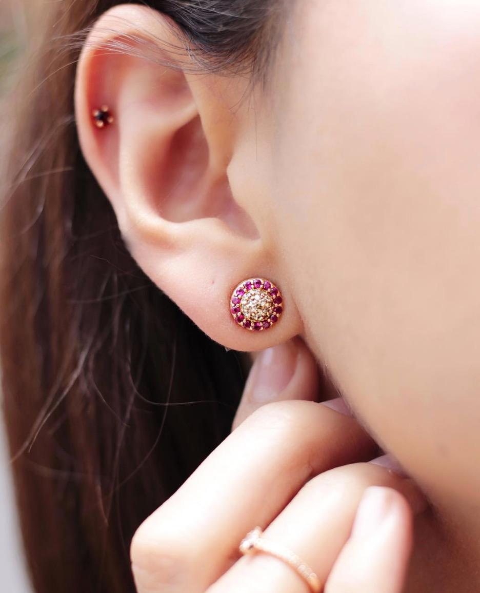 Contemporary 18 Karat Rose Gold and 1 Carat Ruby Cluster by Alessa Jewelry For Sale