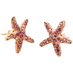 18 Karat Rose Gold and 1.35 Carat TW, Pink Sapphire Star Fish Stud Earrings