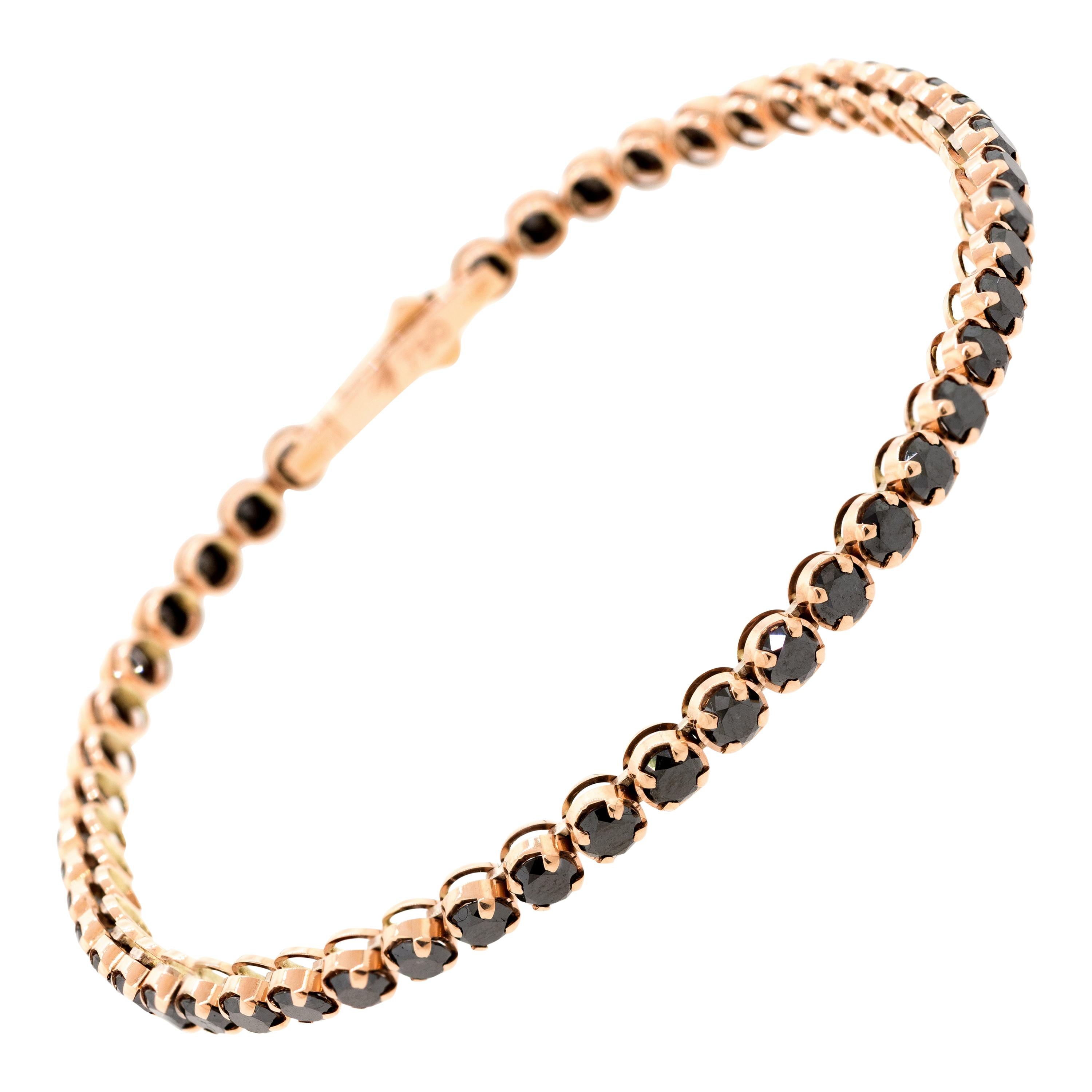 18 Karat Rose Gold and 5.75 Carat Black Diamond Tennis Bracelet, Alessa Jewelry