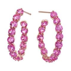 18 Karat Rose Gold and 7.48 Carat Oval Pink Sapphire Hoop Earrings