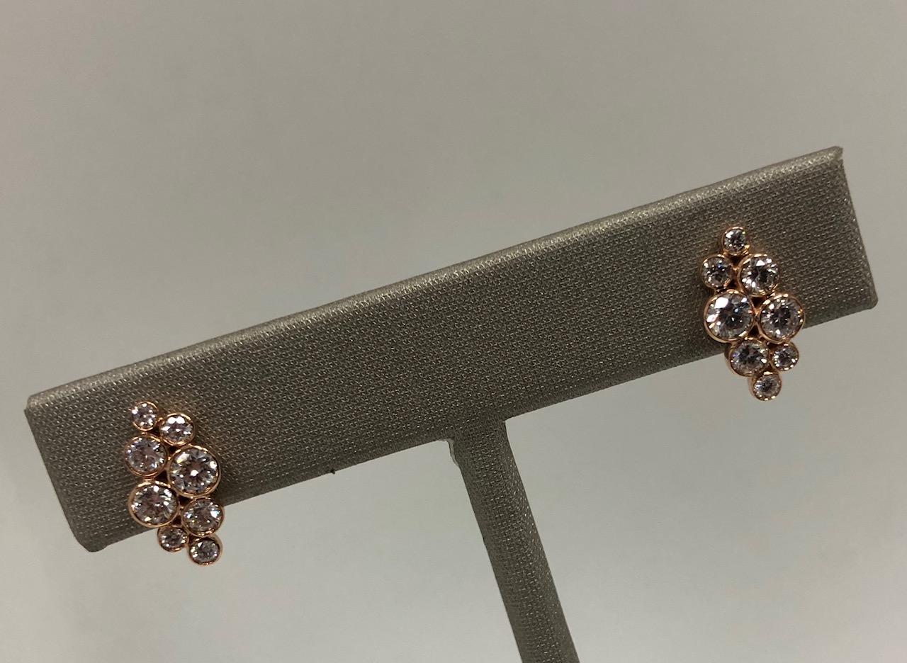 18 Karat Rose Gold and Bezel Set Diamond Cluster Ear Studs In New Condition In New York, NY