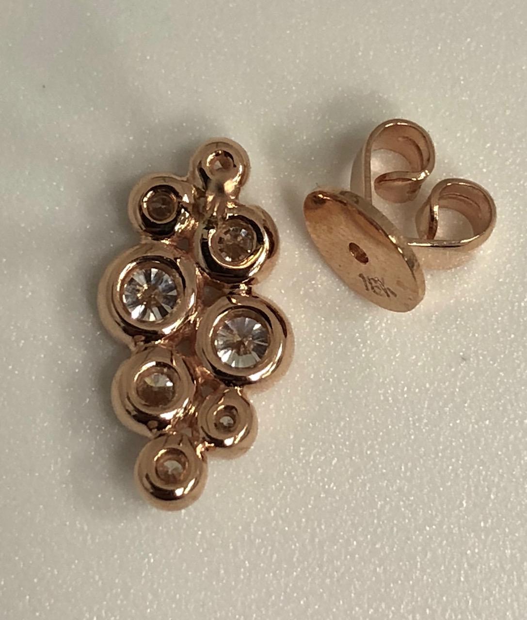 Women's 18 Karat Rose Gold and Bezel Set Diamond Cluster Ear Studs