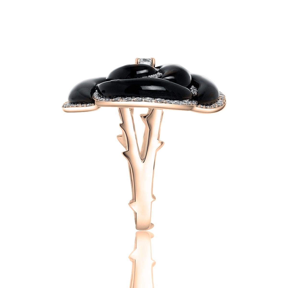 Contemporary 18 Karat Rose Gold and Black Onyx and Diamond Ring For Sale