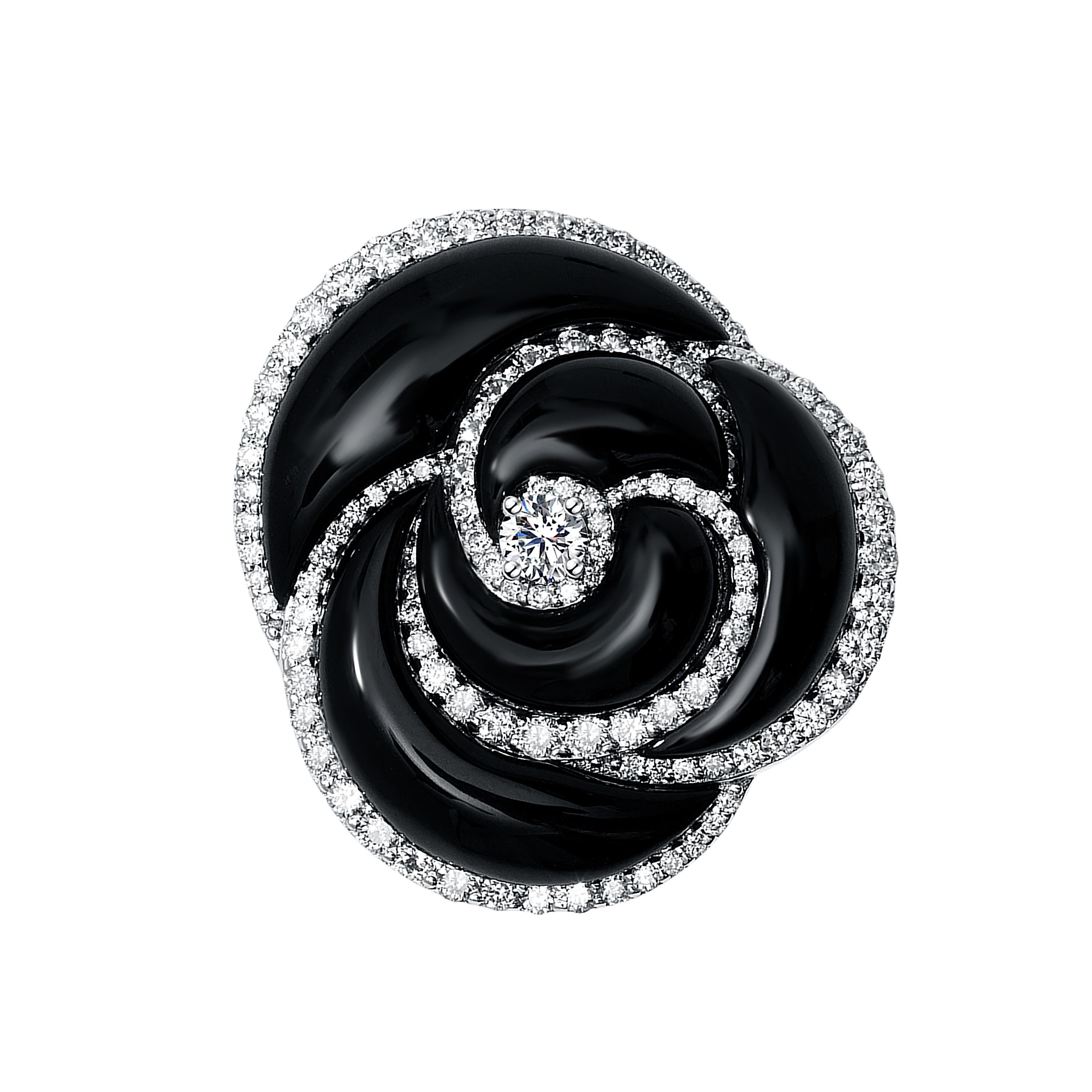 Bague en or rose 18 carats, onyx noir et diamants en vente 1