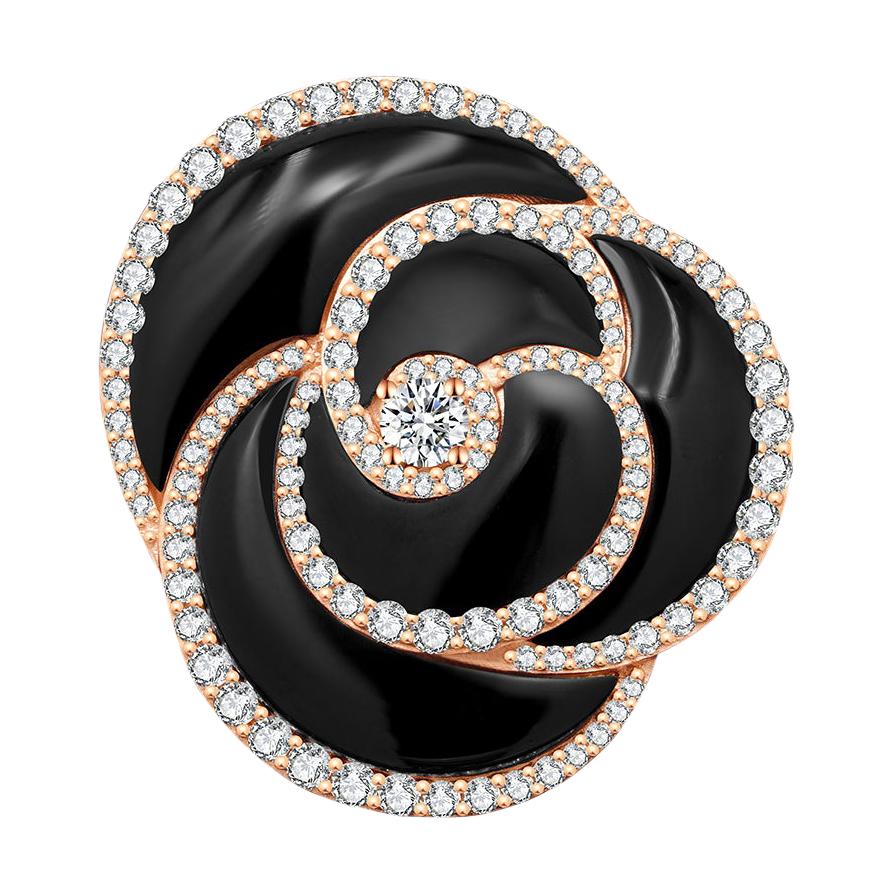 18 Karat Rose Gold and Black Onyx and Diamond Ring For Sale