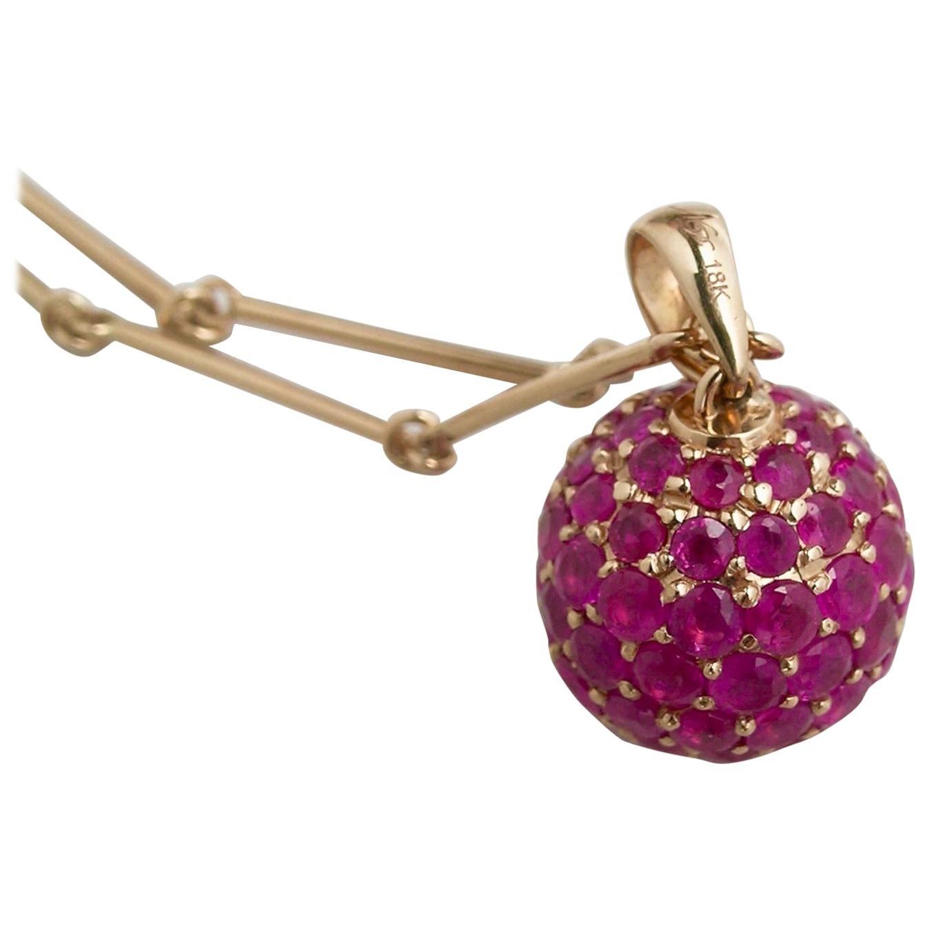 18 Karat Rose Gold and Burmese Ruby Ball Pendant For Sale