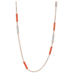 18 Karat Rose Gold and Coral Link Necklace with Diamonds