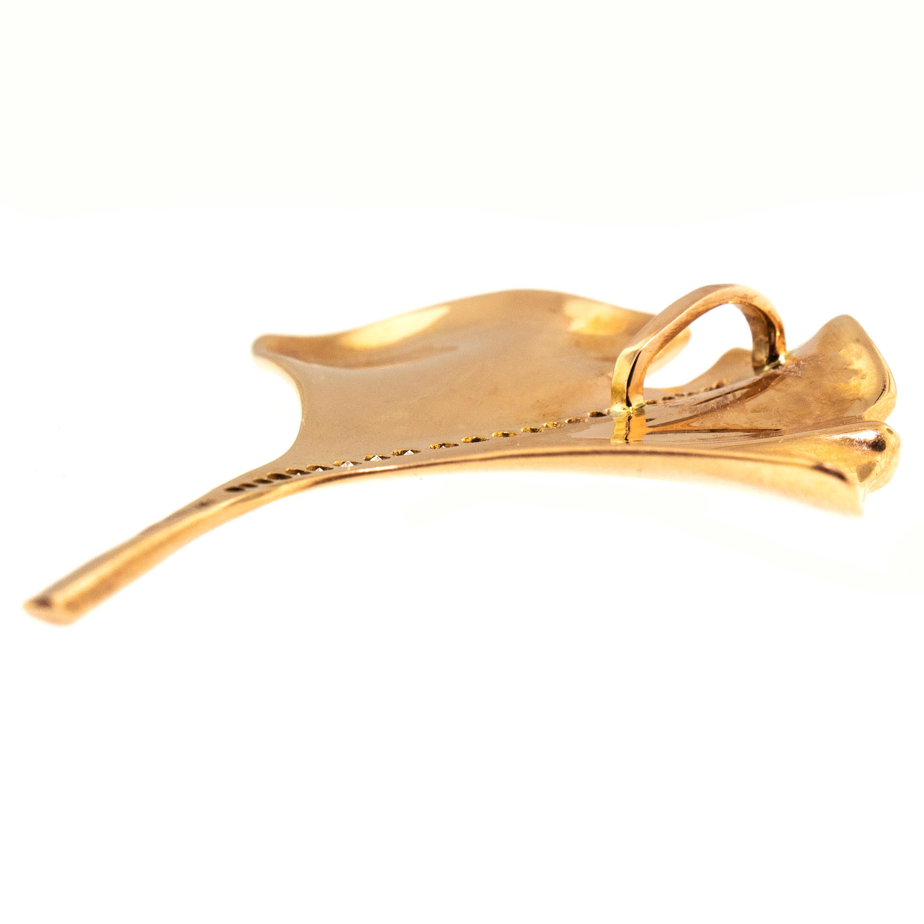 Contemporary 18 Karat Rose Gold and Diamond Ginkgo Leaf Pendant Necklace by Dan Peligrad