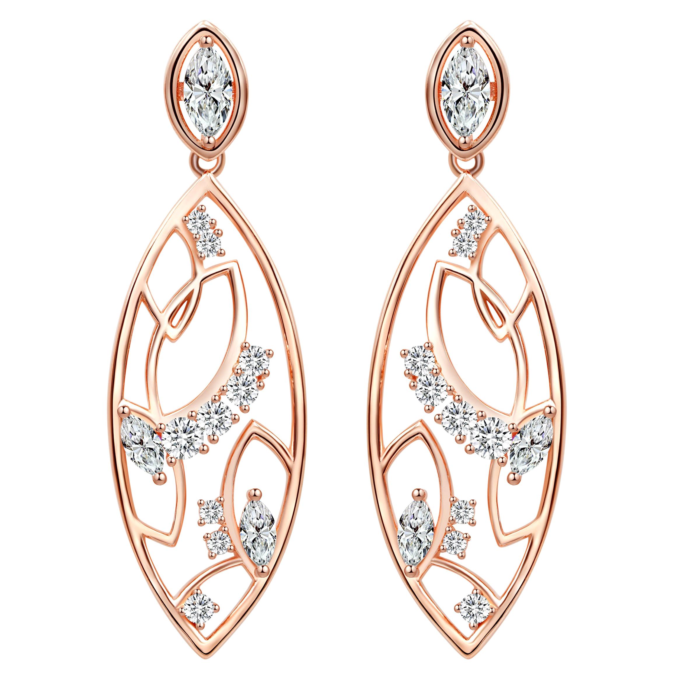 18 Karat Rose Gold and Diamond Lattice Earrings For Sale