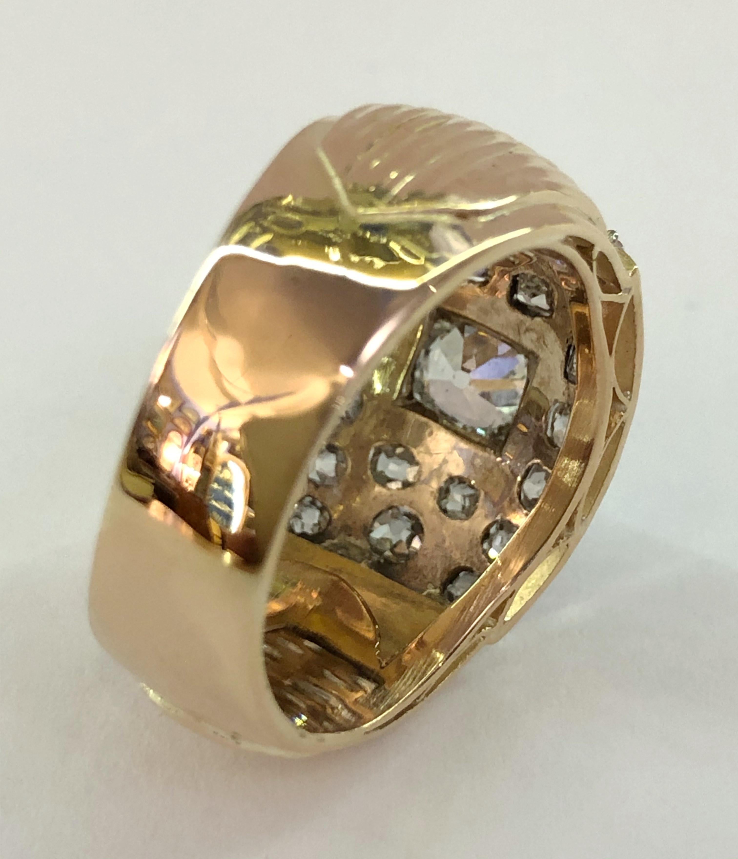 Art Deco 18 Karat Rose Gold and Diamond Men's Ring For Sale