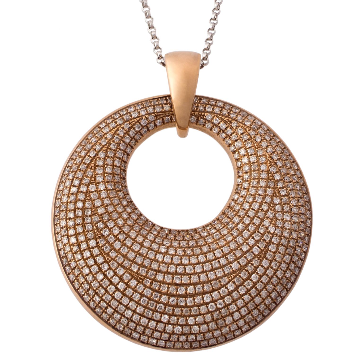 18 Karat Rose Gold and Diamond Pave Pendant Necklace For Sale