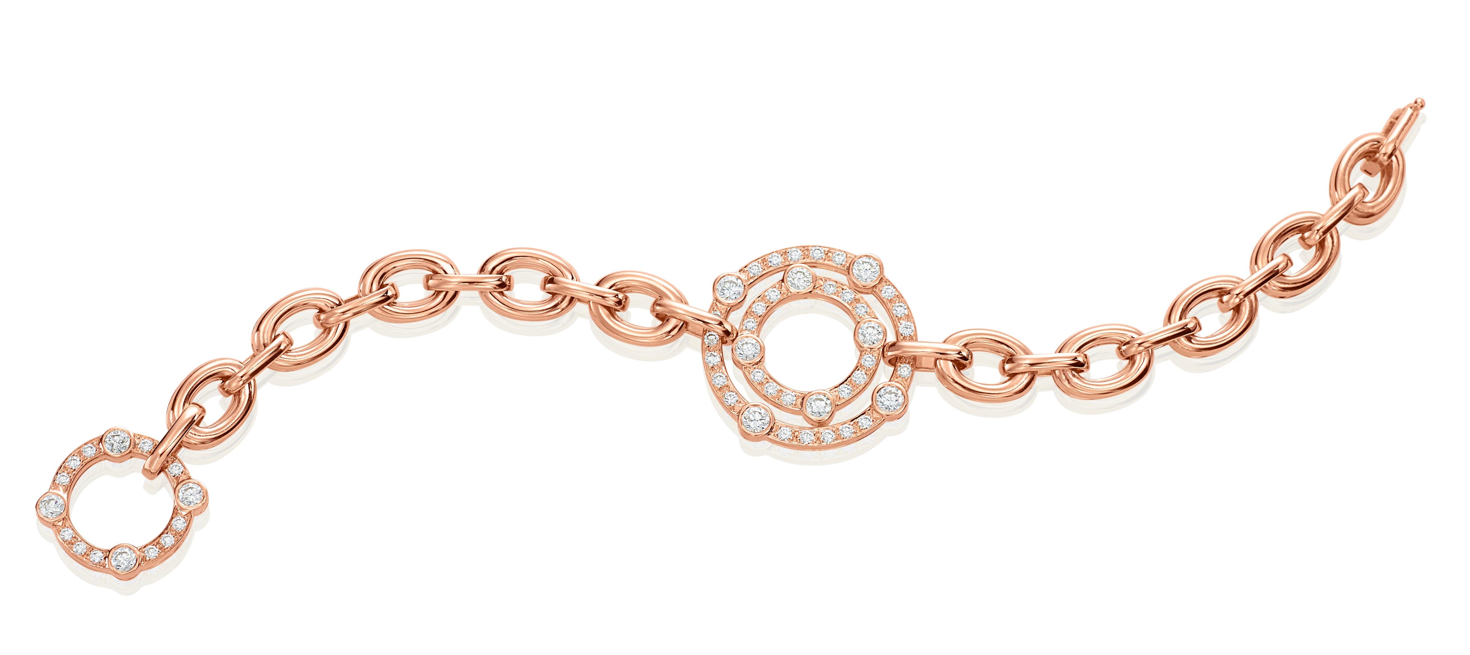 Women's or Men's 18 Karat Rose Gold and Diamond Round Link Carousel Convertible Necklace