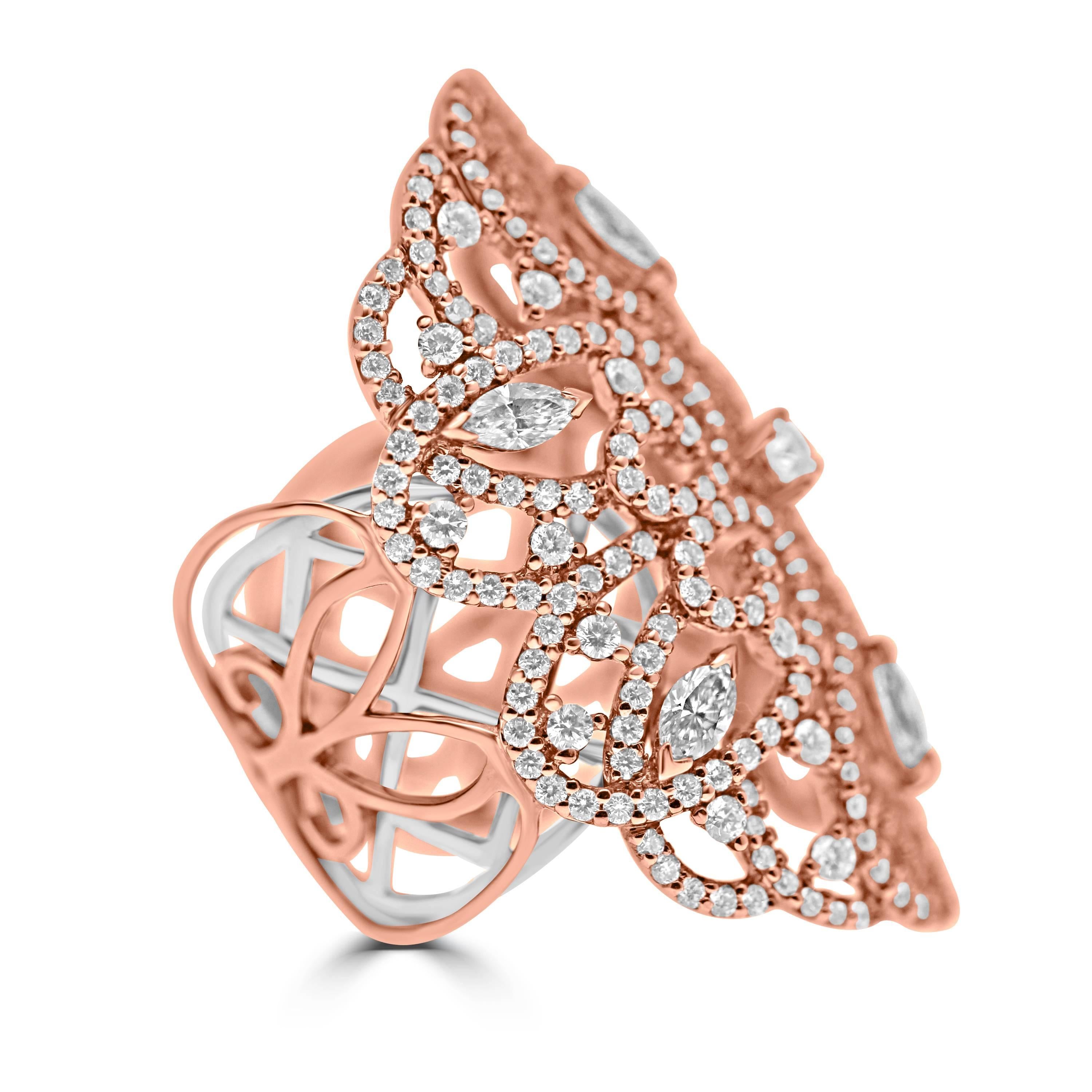 Contemporary 18 Karat Rose Gold and Diamonds Lace Statement Ring
