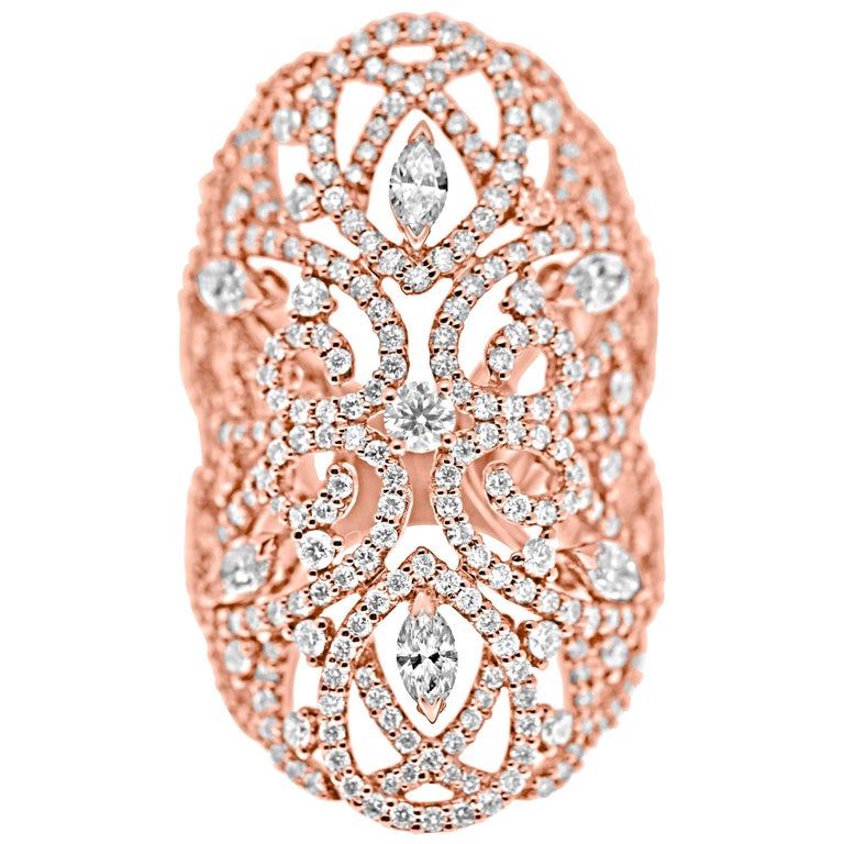 18 Karat Rose Gold and Diamonds Lace Statement Ring at 1stDibs