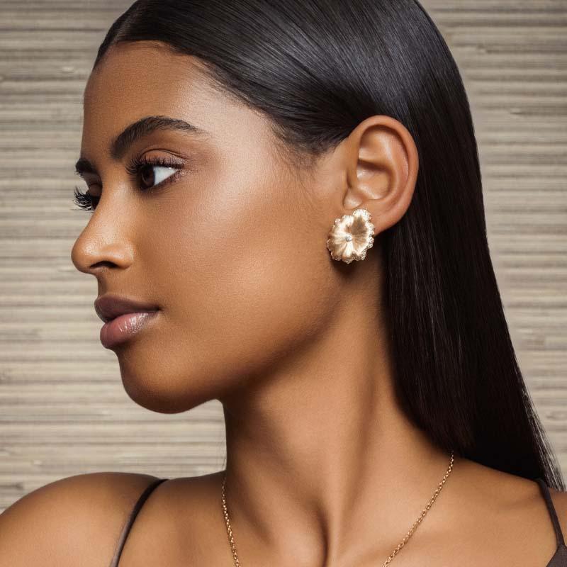 Round Cut 18 Karat Rose Gold and Diamonds Mini Earrings For Sale