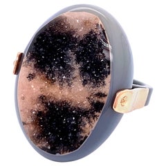 18 Karat Rose Gold and Oxidized Sterling Silver Druzy Quartz Ring