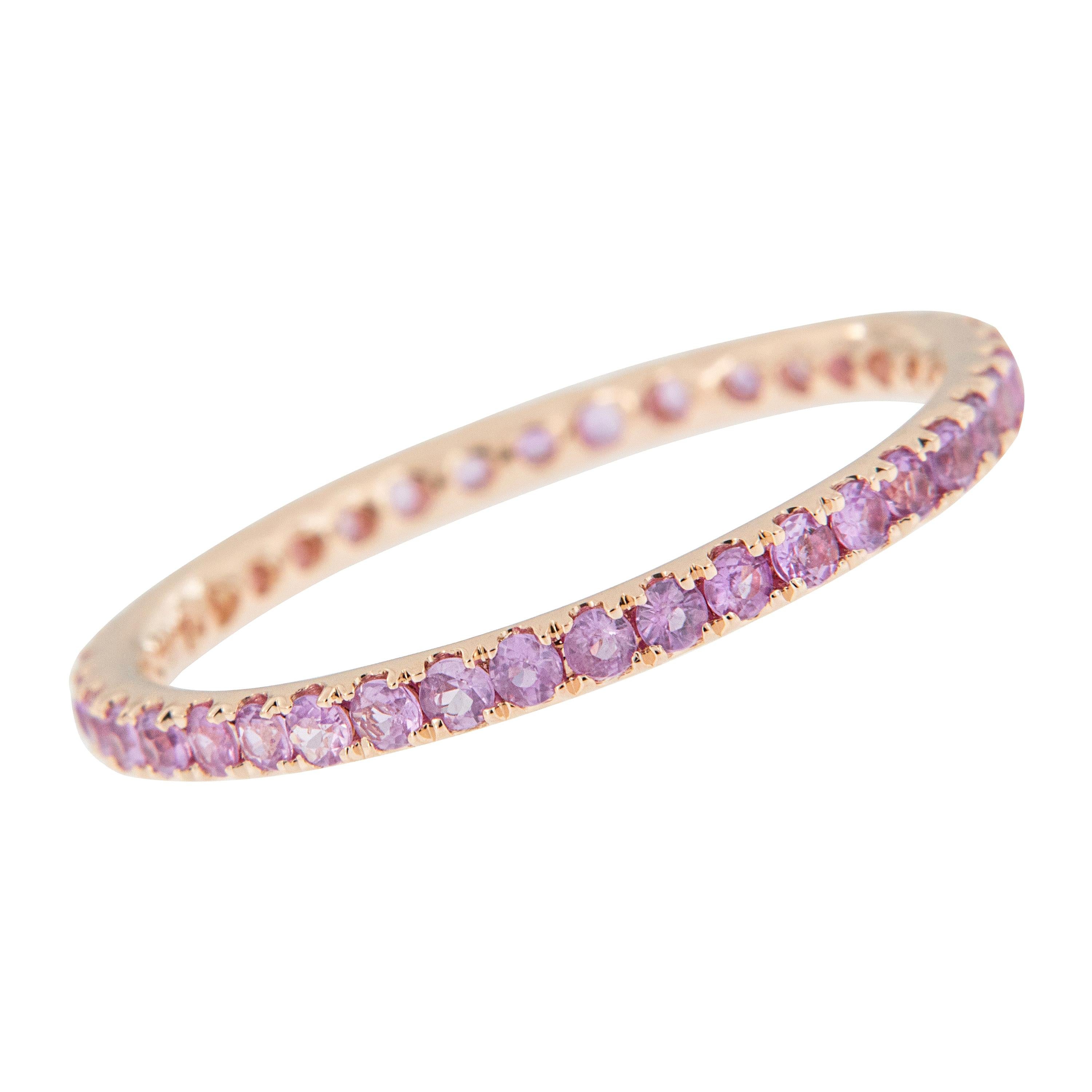 18 Karat Rose Gold and Pink Sapphire Eternity Ring For Sale