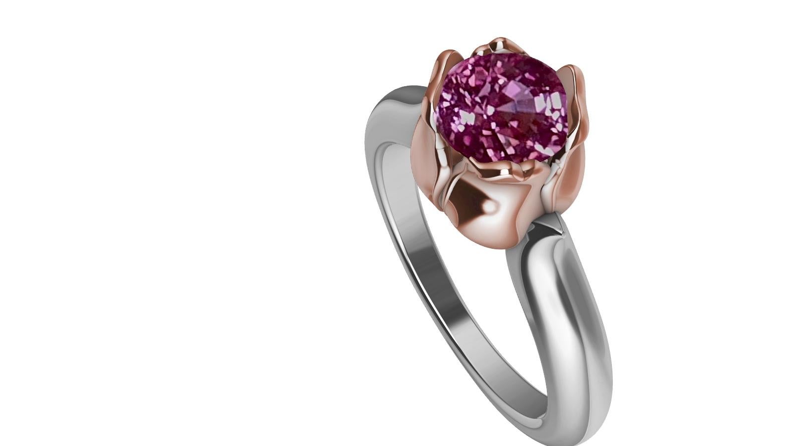 En vente :  Bague tulipe en or rose 18 carats et platine avec saphir rose certifié de 1,18 carat 3