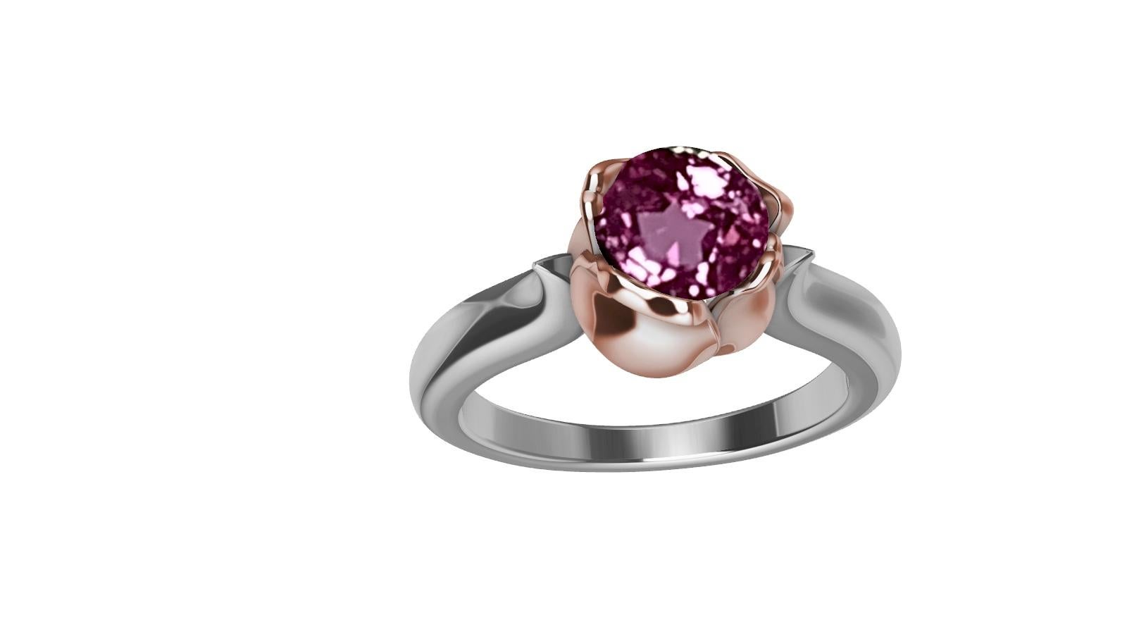 En vente :  Bague tulipe en or rose 18 carats et platine avec saphir rose certifié de 1,18 carat 5