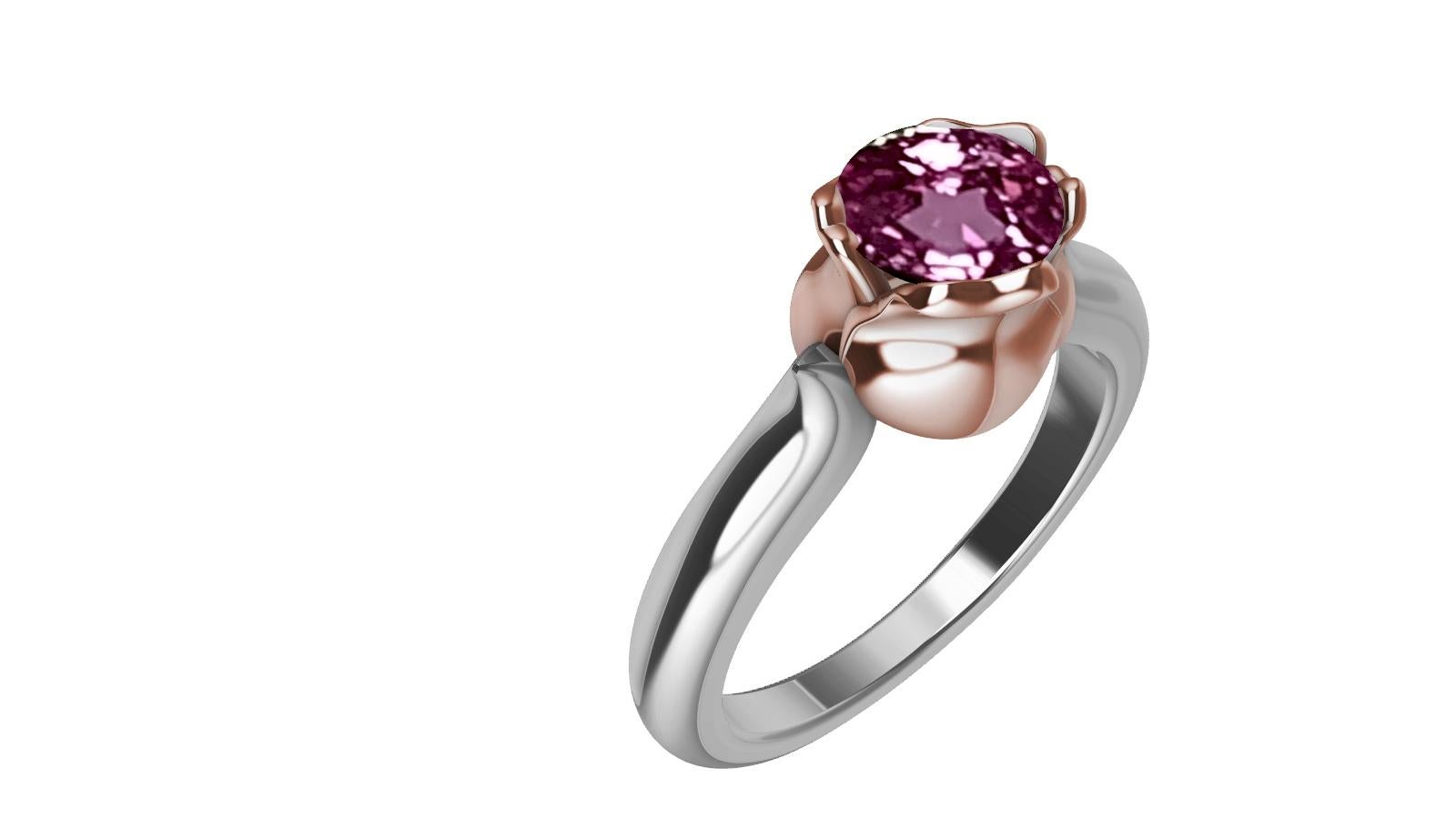 For Sale:  18 Karat Rose Gold and Platinum Ceritfied Pink Sapphire 1.18 Carat Tulip Ring 6