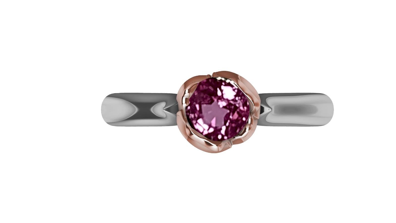 En vente :  Bague tulipe en or rose 18 carats et platine avec saphir rose certifié de 1,18 carat 7