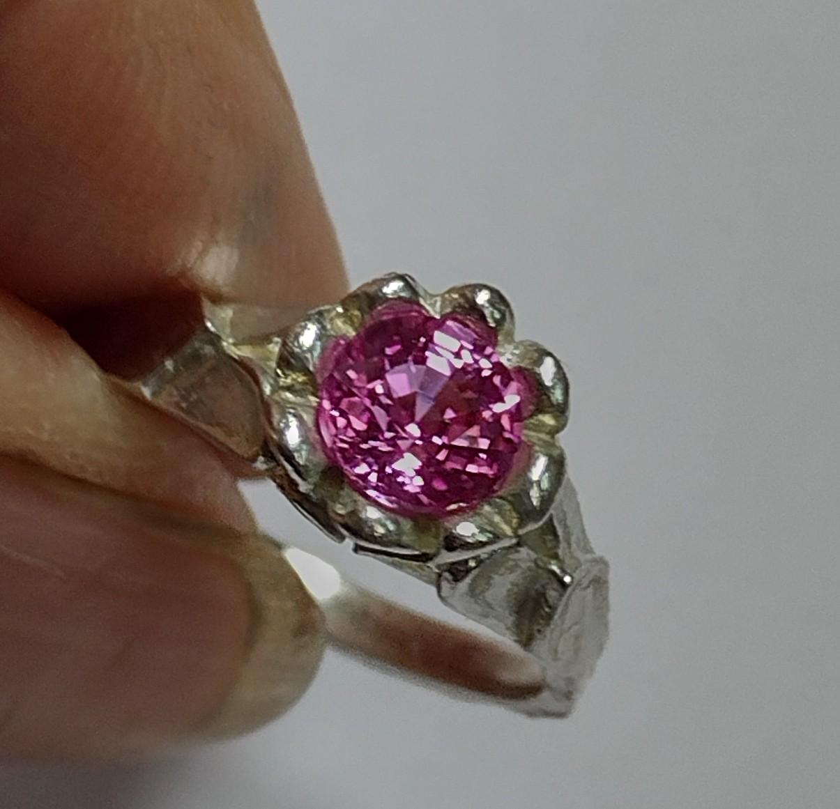 For Sale:  18 Karat Rose Gold and Platinum Ceritfied Pink Sapphire 1.18 Carat Tulip Ring 8
