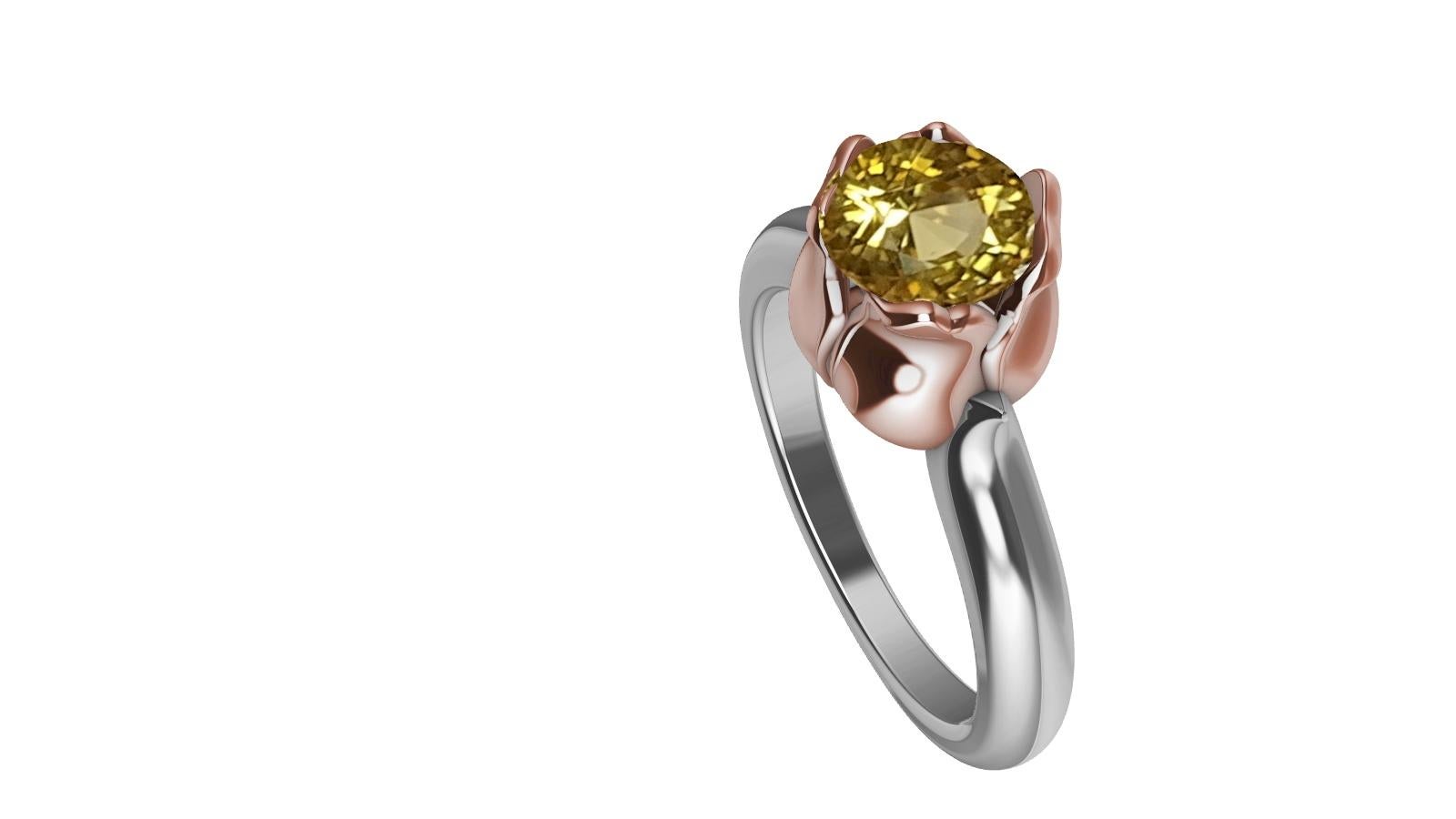 For Sale:  18 Karat Rose Gold and Platinum Ceritfied Yellow Sapphire 1.37 Carat Tulip Ring 2
