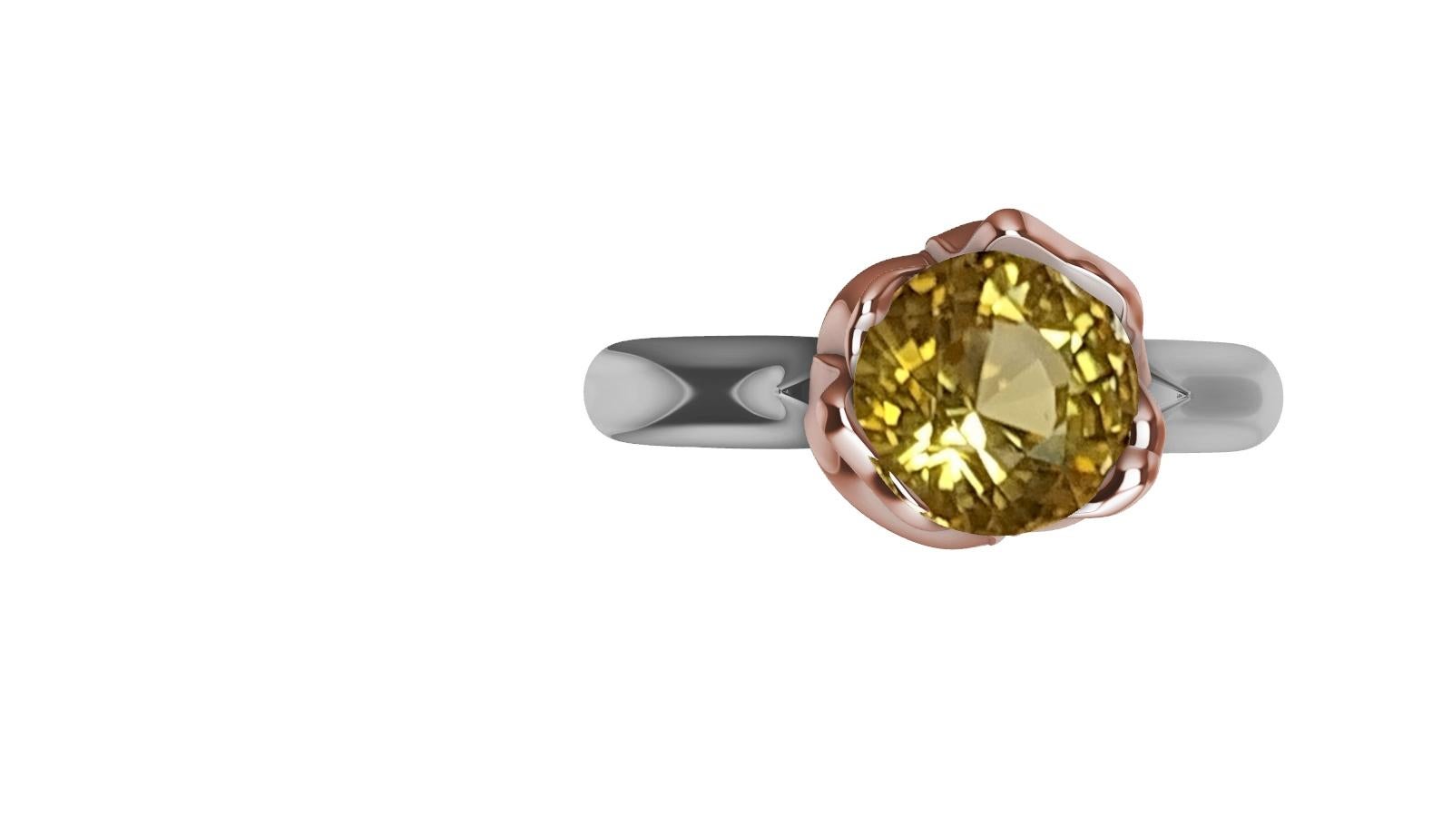 For Sale:  18 Karat Rose Gold and Platinum Ceritfied Yellow Sapphire 1.37 Carat Tulip Ring 4