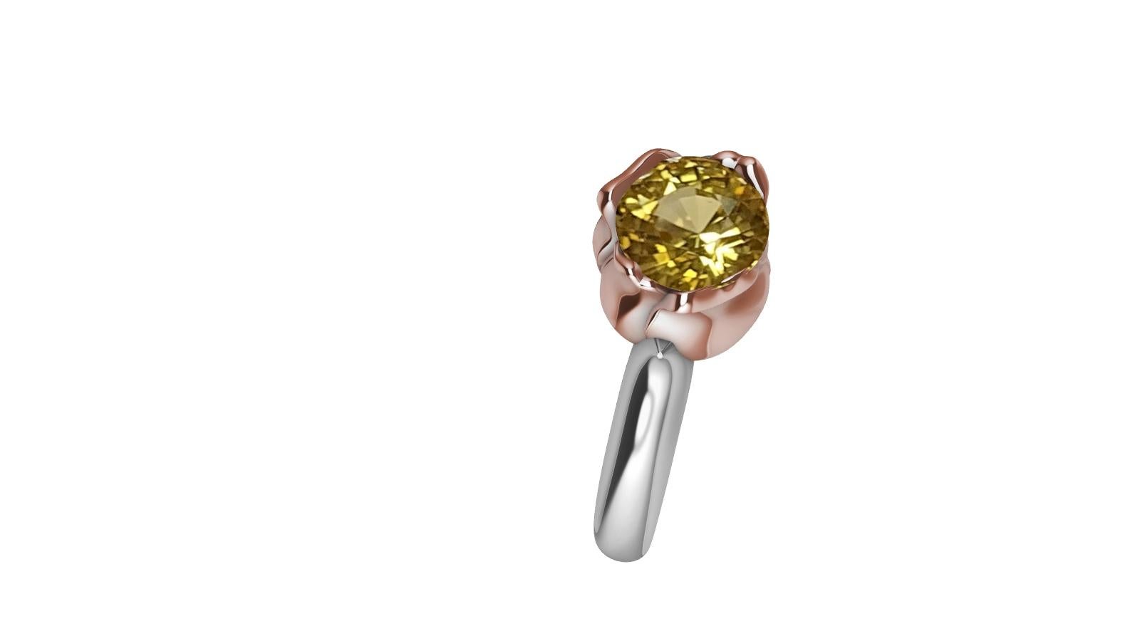 For Sale:  18 Karat Rose Gold and Platinum Ceritfied Yellow Sapphire 1.37 Carat Tulip Ring 5