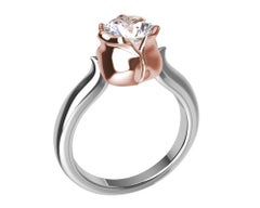 18 Karat Rose Gold and Platinum GIA Diamond Tulip Engagement Ring