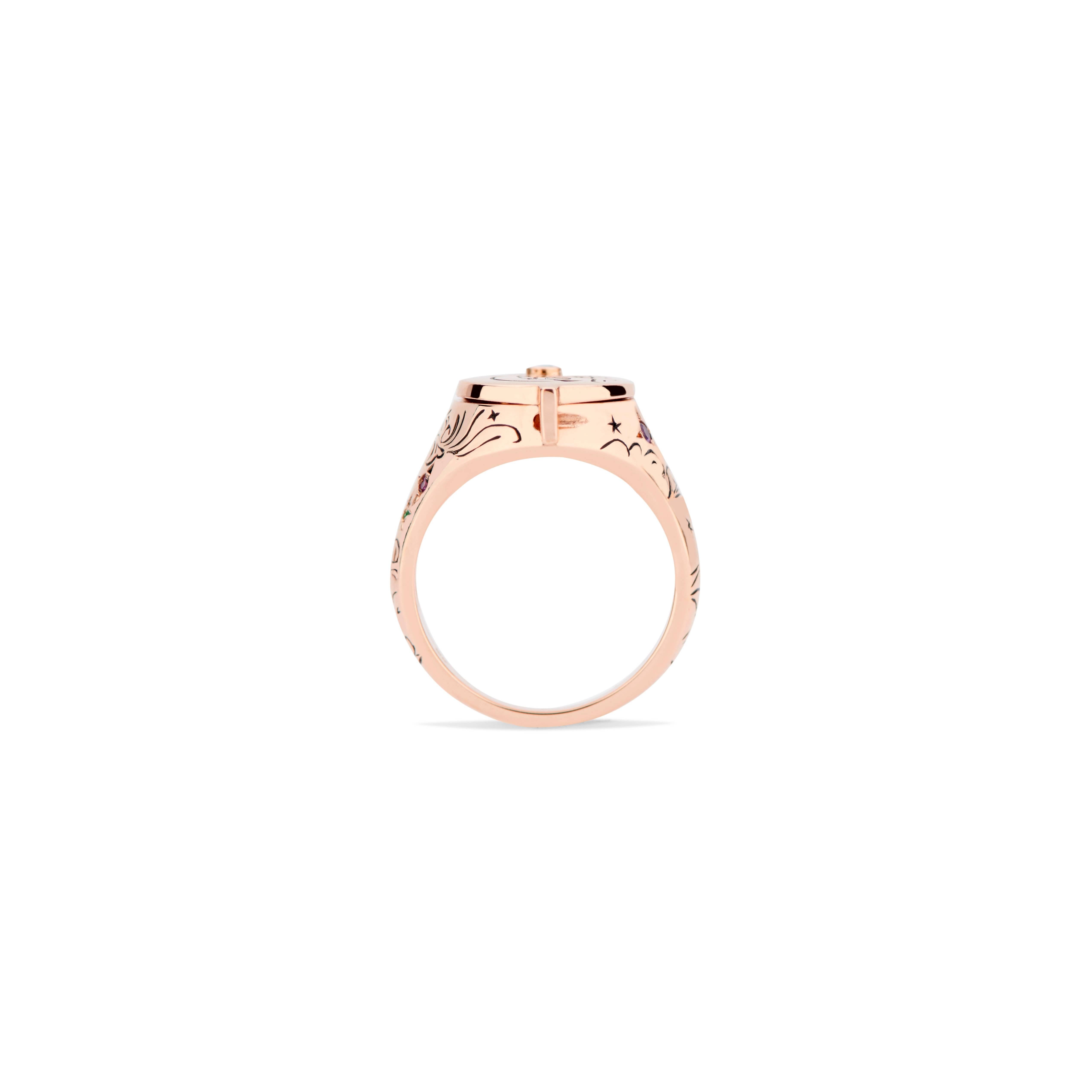 Victorian 18 Karat Rose Gold and Rainbow Sapphire Beacon Conservatory Signet Ring For Sale