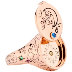 18 Karat Rose Gold and Rainbow Sapphire Beacon Conservatory Signet Ring